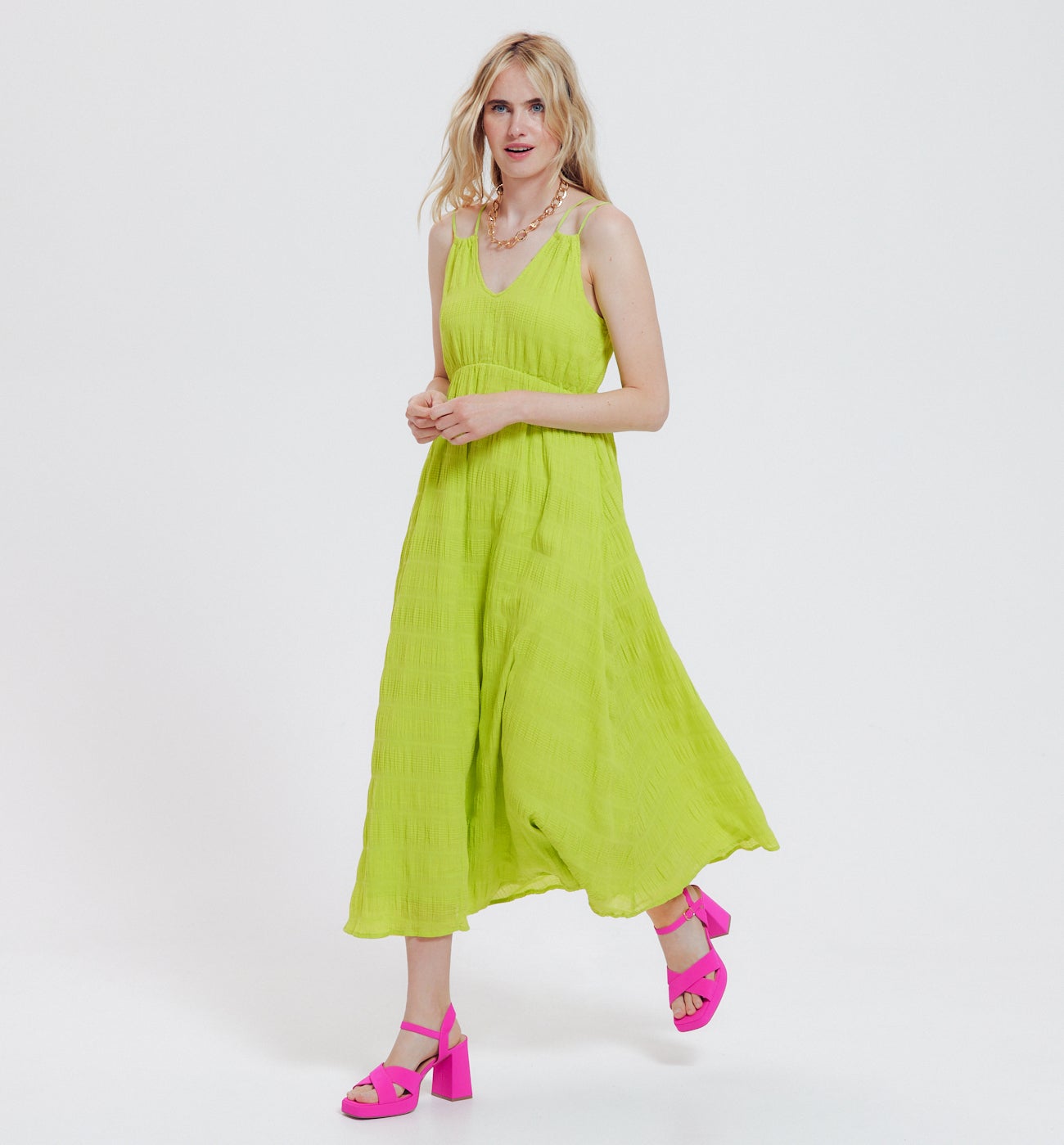 Mid-length strappy dress - Neon green