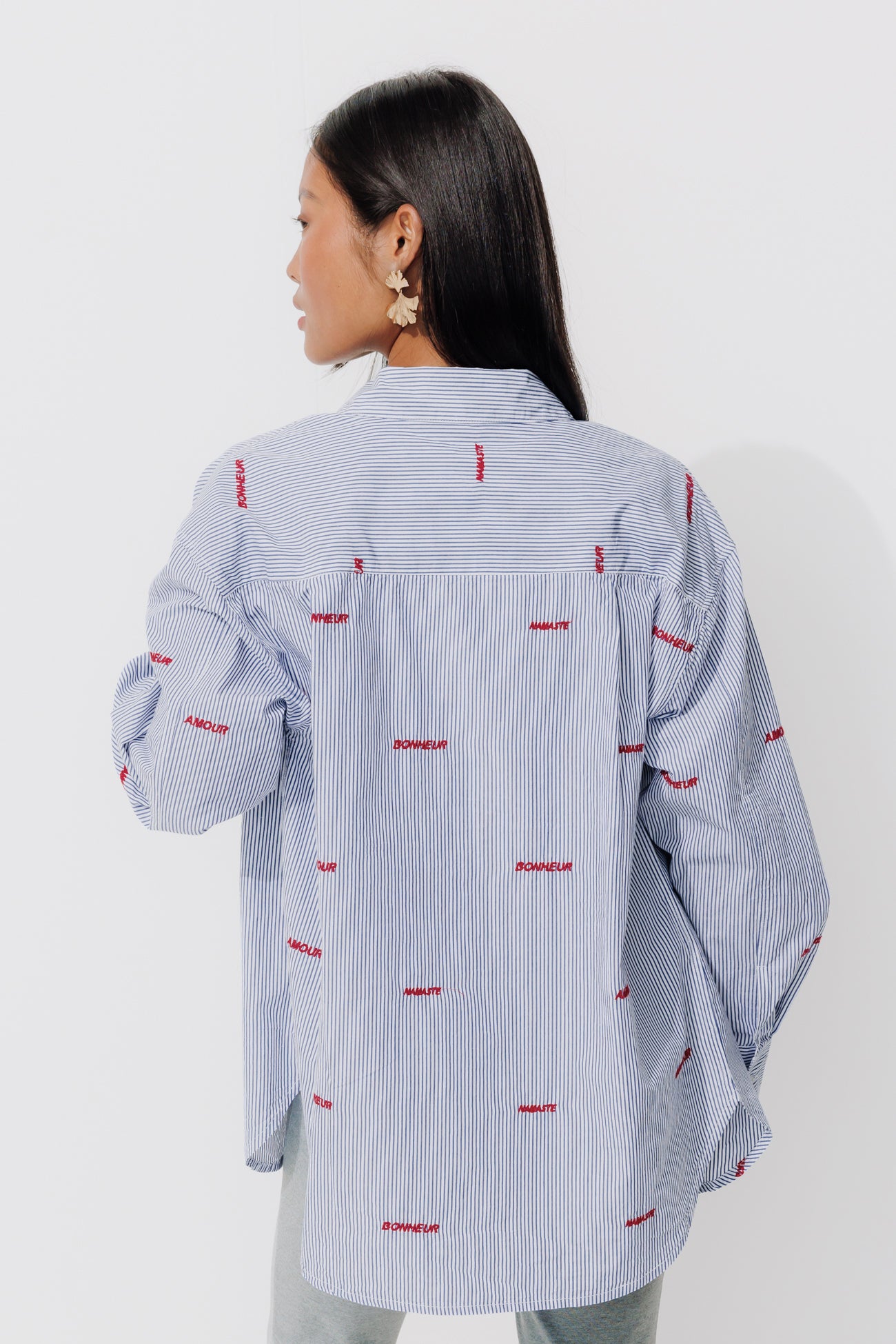 Embroidered striped shirt - Navy blue stripes