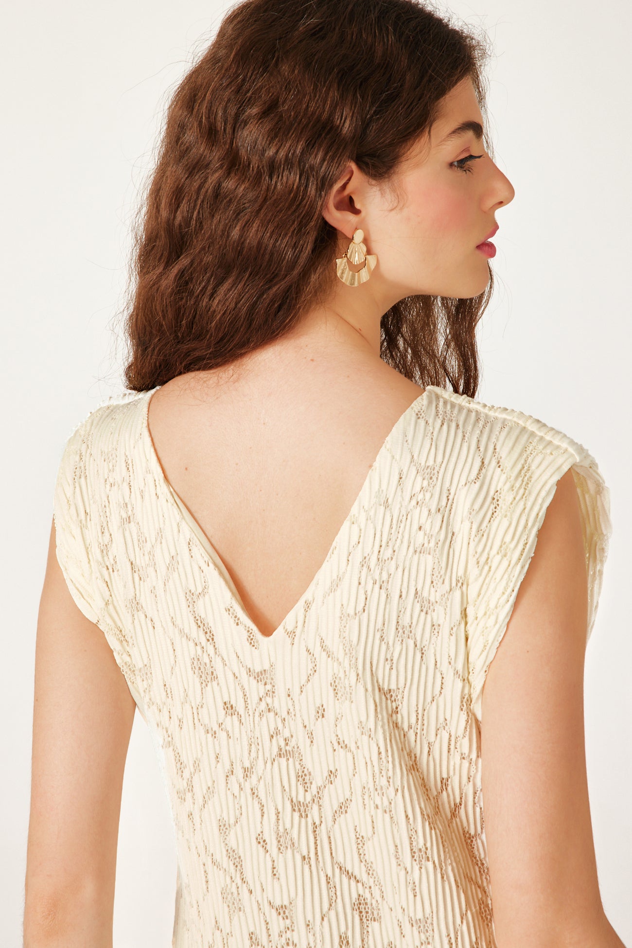 Pleat-effect lace dress - Ecru