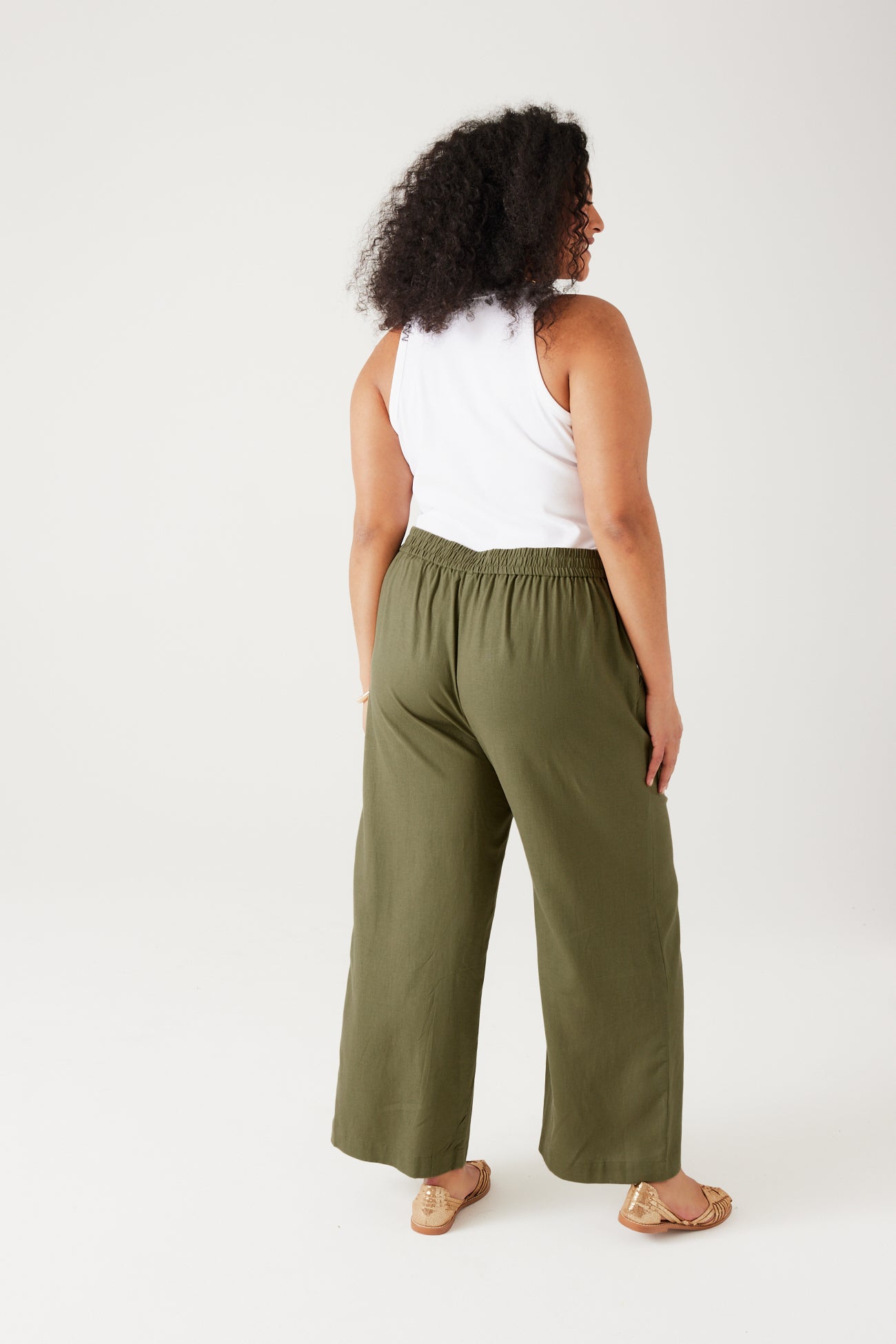 Wideleg linen blend trousers - Ecru