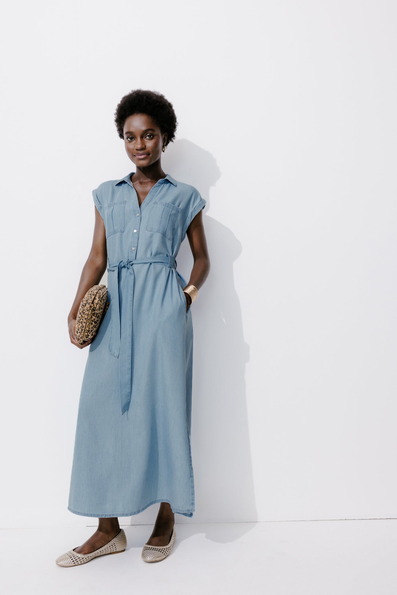 Long sleeveless dress - Light denim