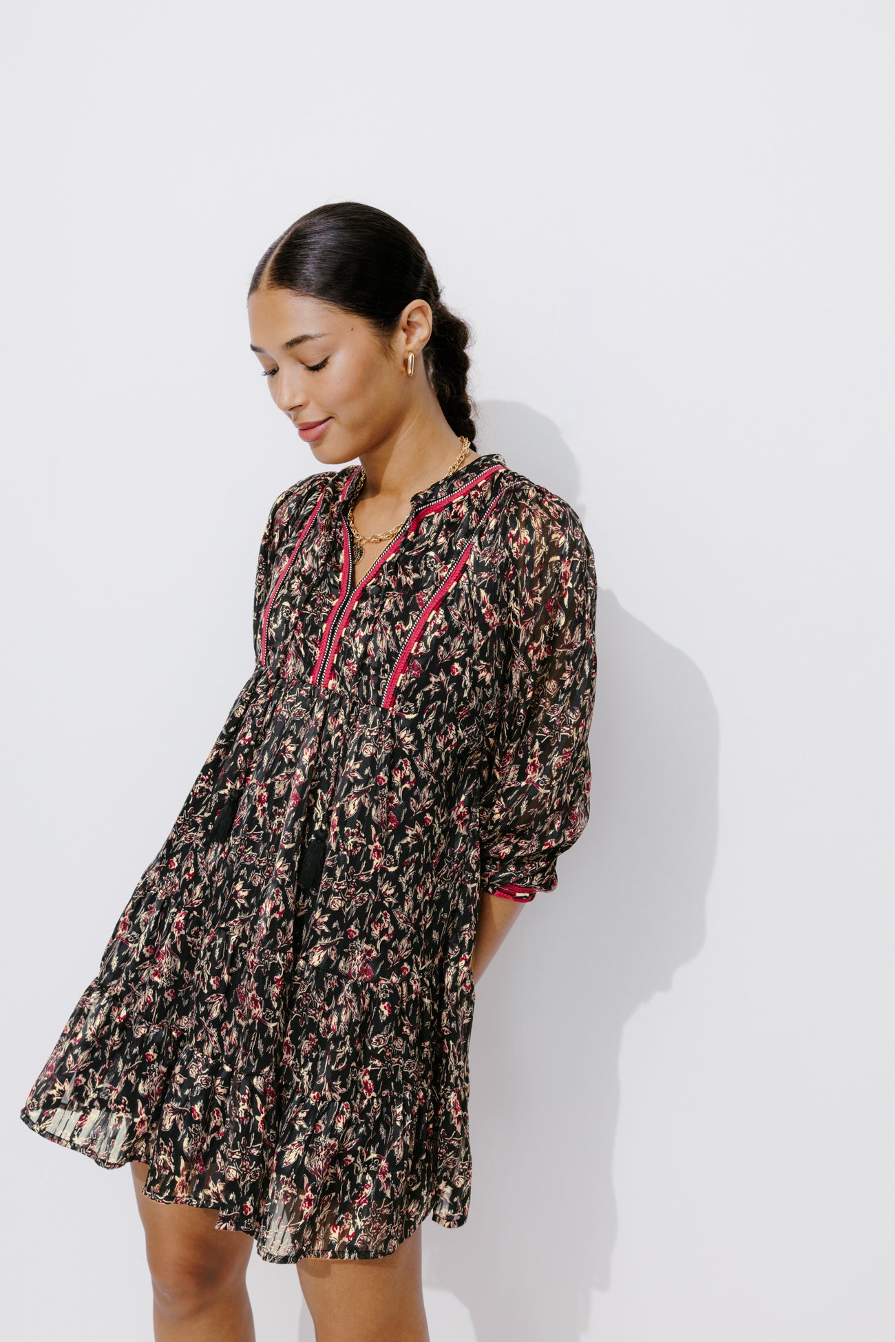 Short patterned voile dress - Multicolour print