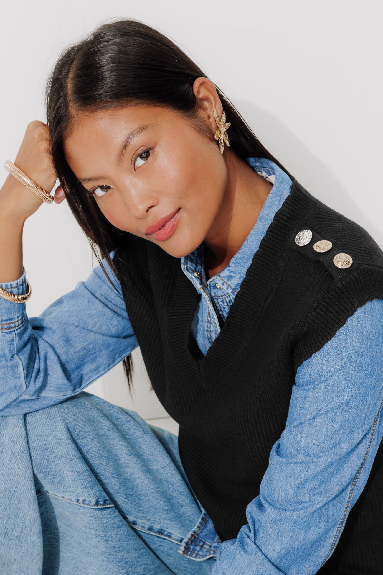 Sleeveless jumper - Ecru stripes