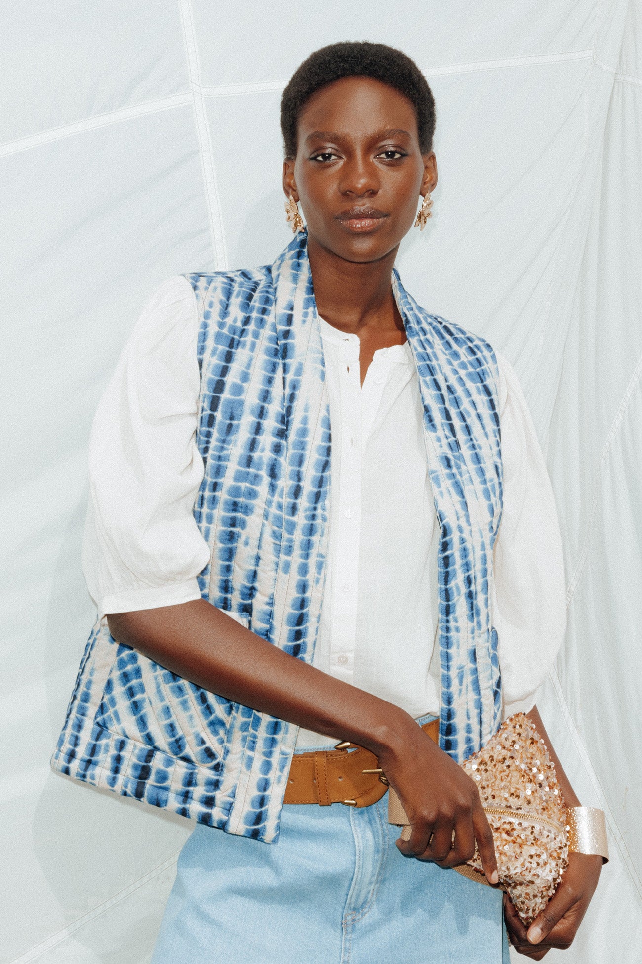 Padded sleeveless jacket - Multicolour print