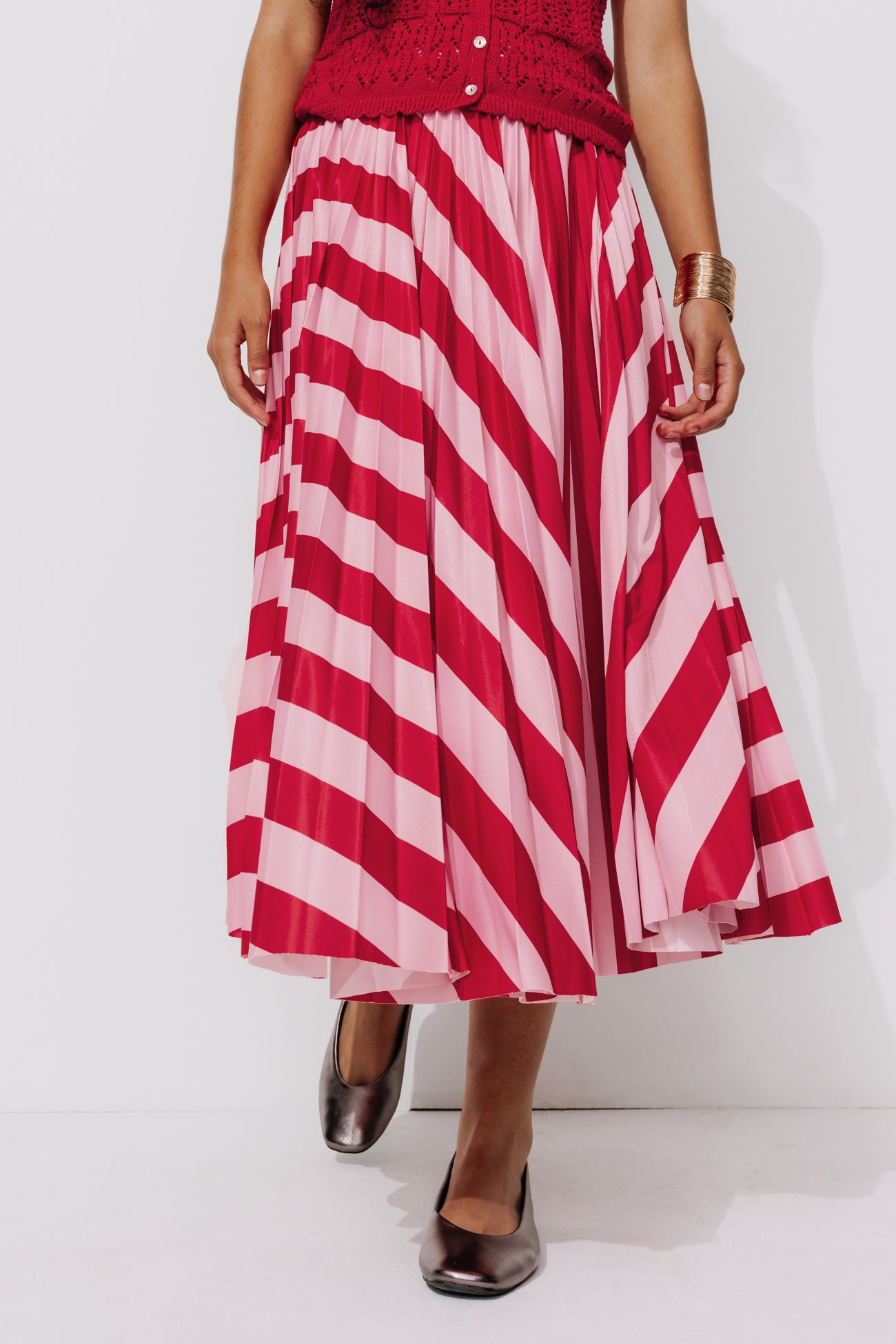 Pleated patterned skirt - Multicolour stripes