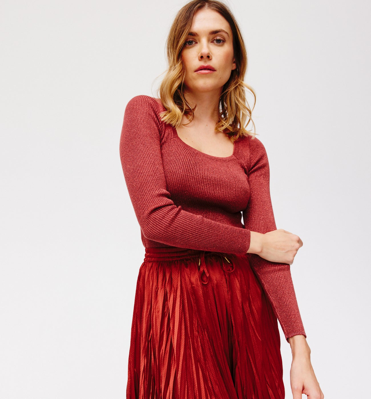 Glitzy rib knit jumper - Bordeaux red