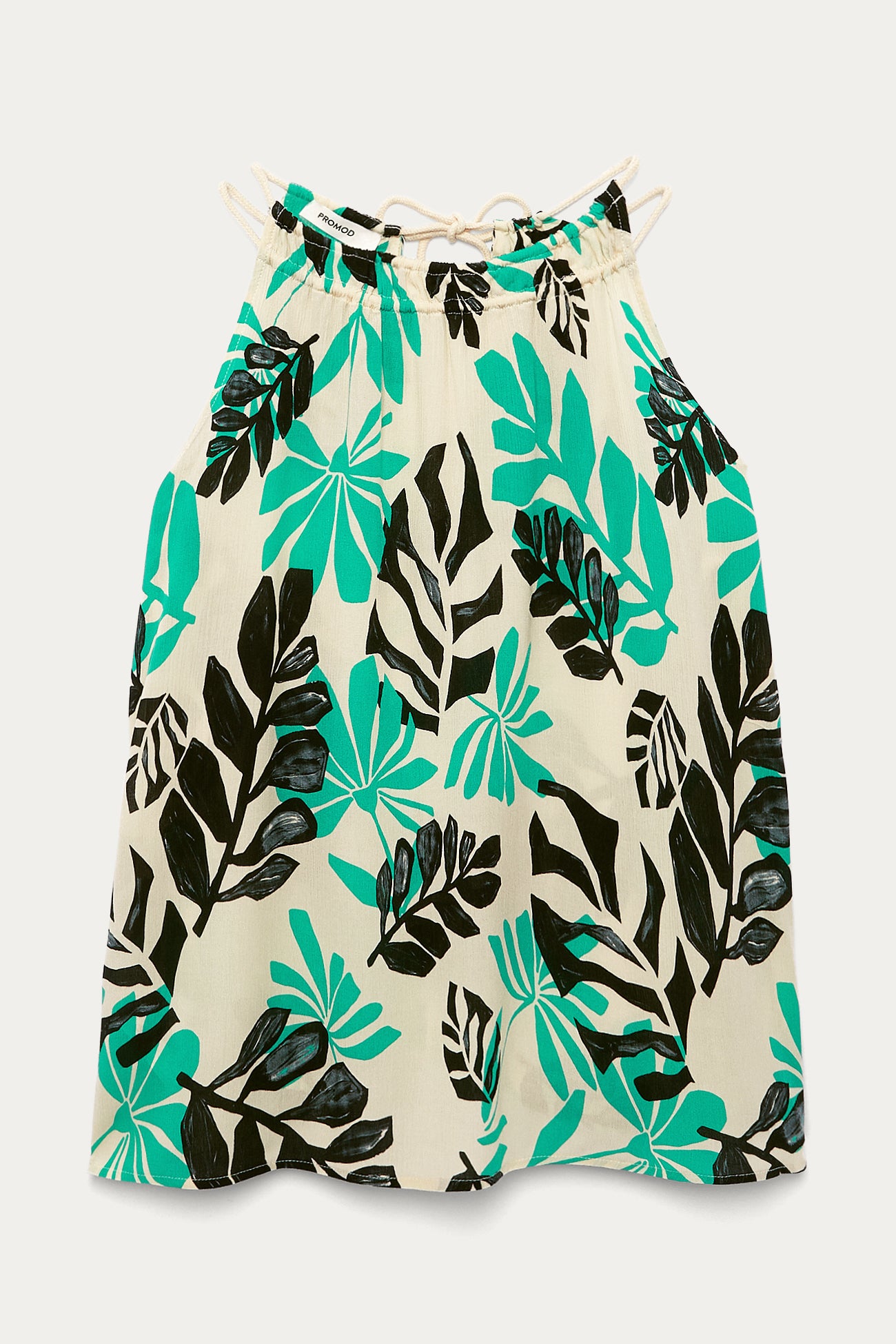 Flared cord-strap top - Ecru print