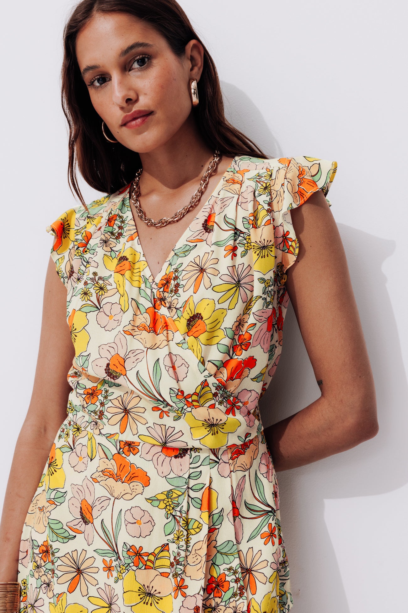 Short floral dress - Ecru print