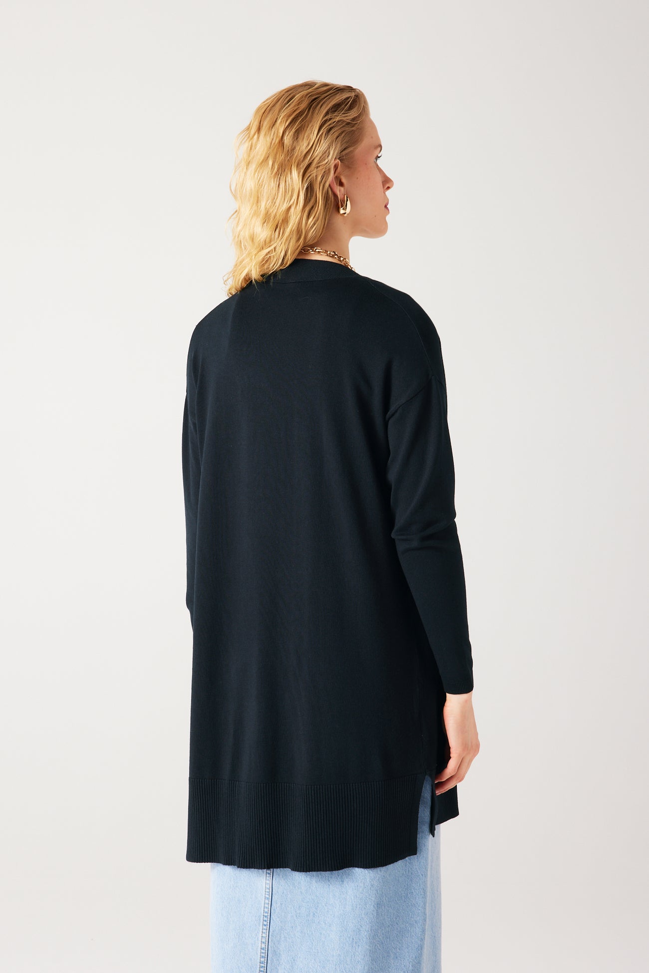 Long lightweight knit cardigan - Navy blue