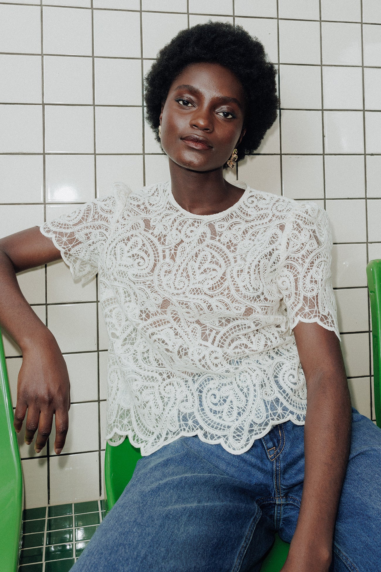 Lace-effect blouse - Ecru