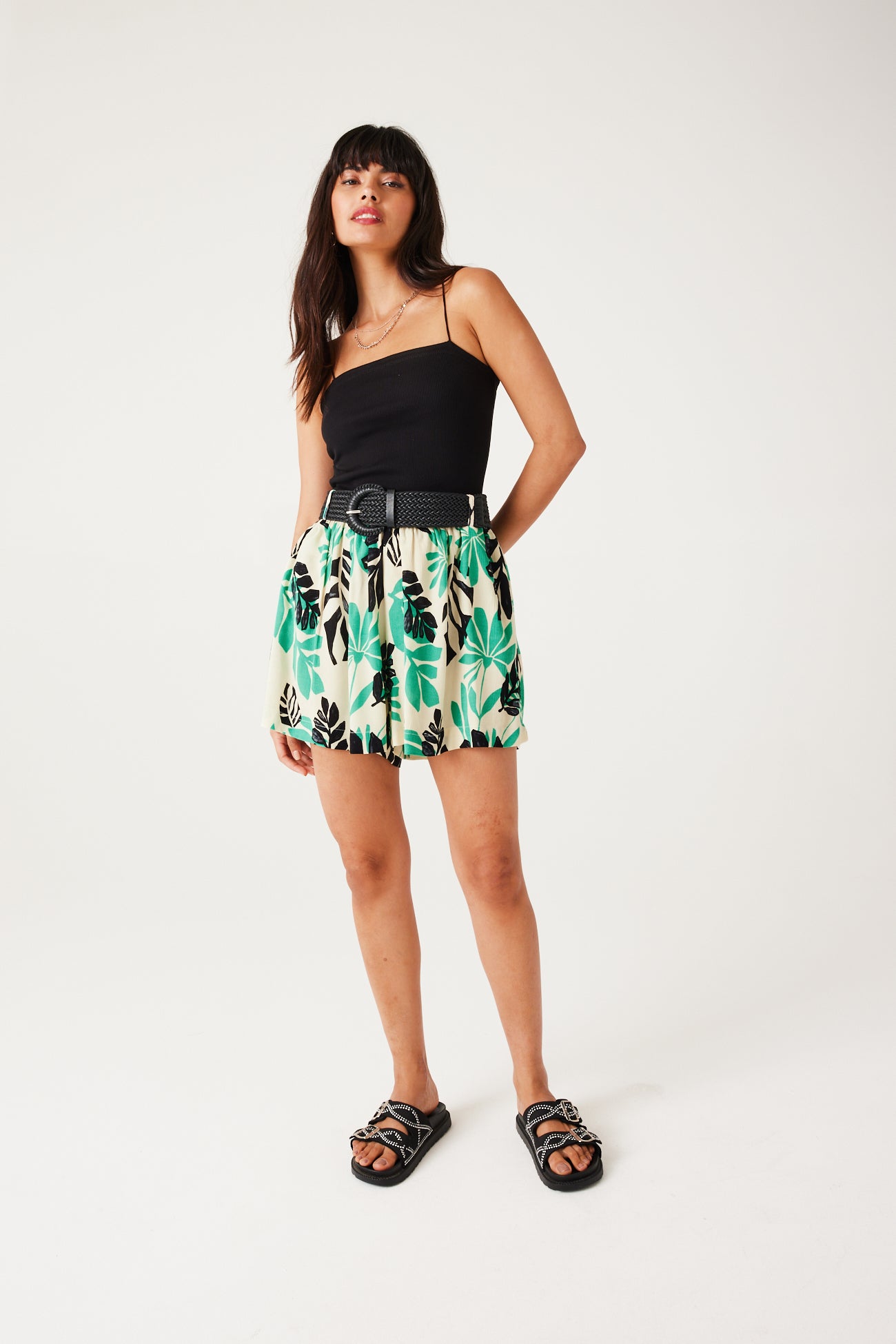 Patterned drapy shorts - Ecru print