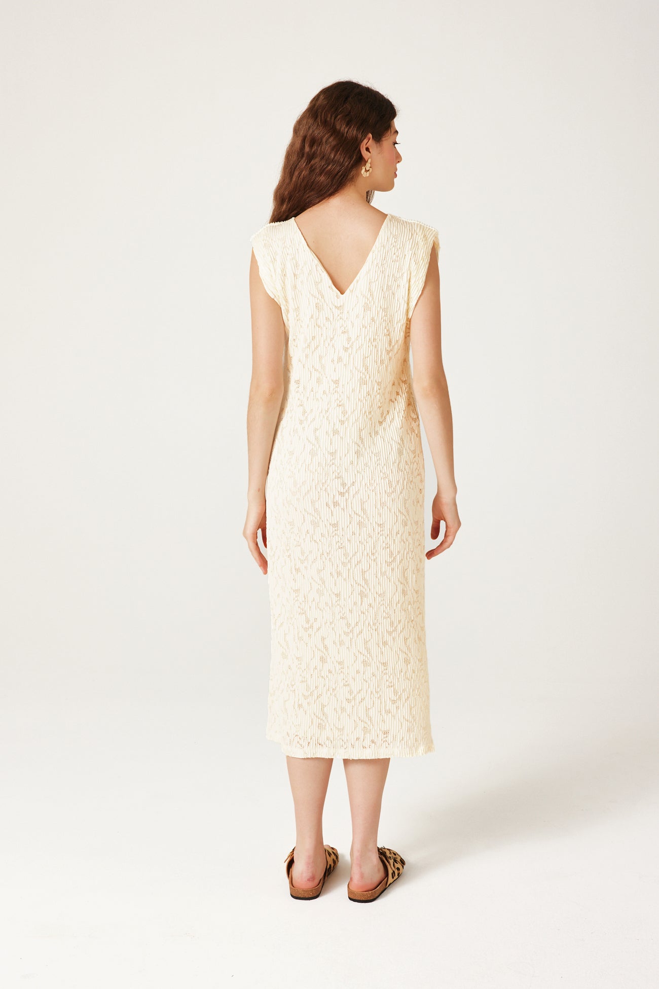 Pleat-effect lace dress - Ecru
