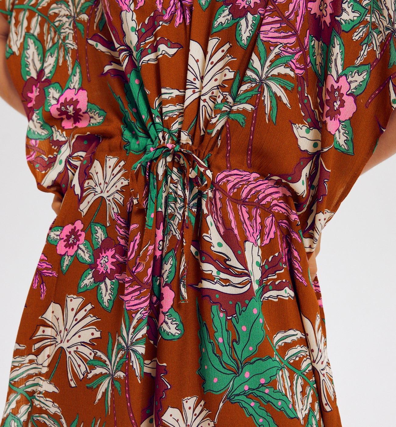 Short patterned kaftan - Chestnut brown print
