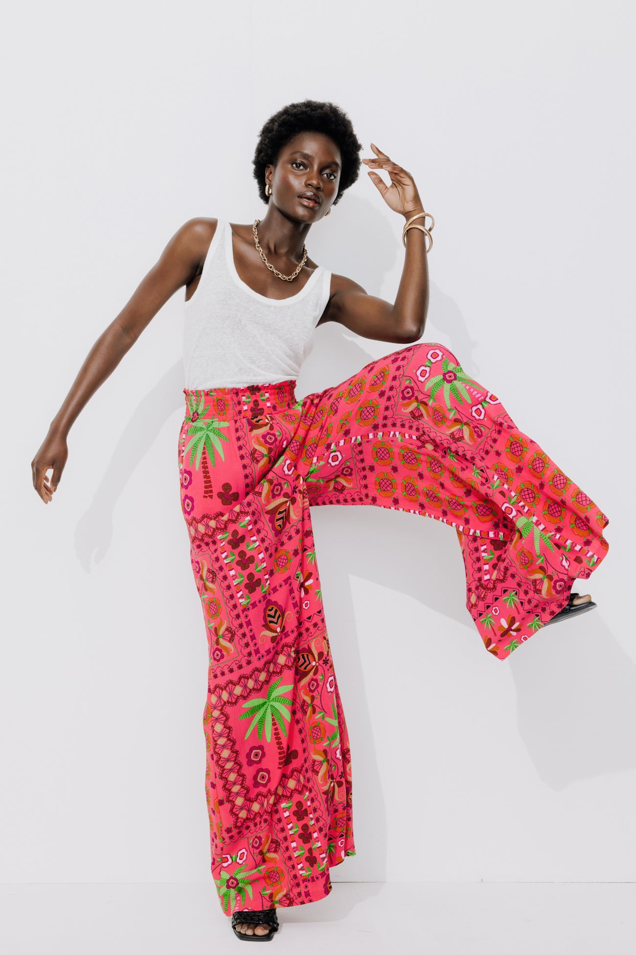 Wideleg patterned trousers - Pink print