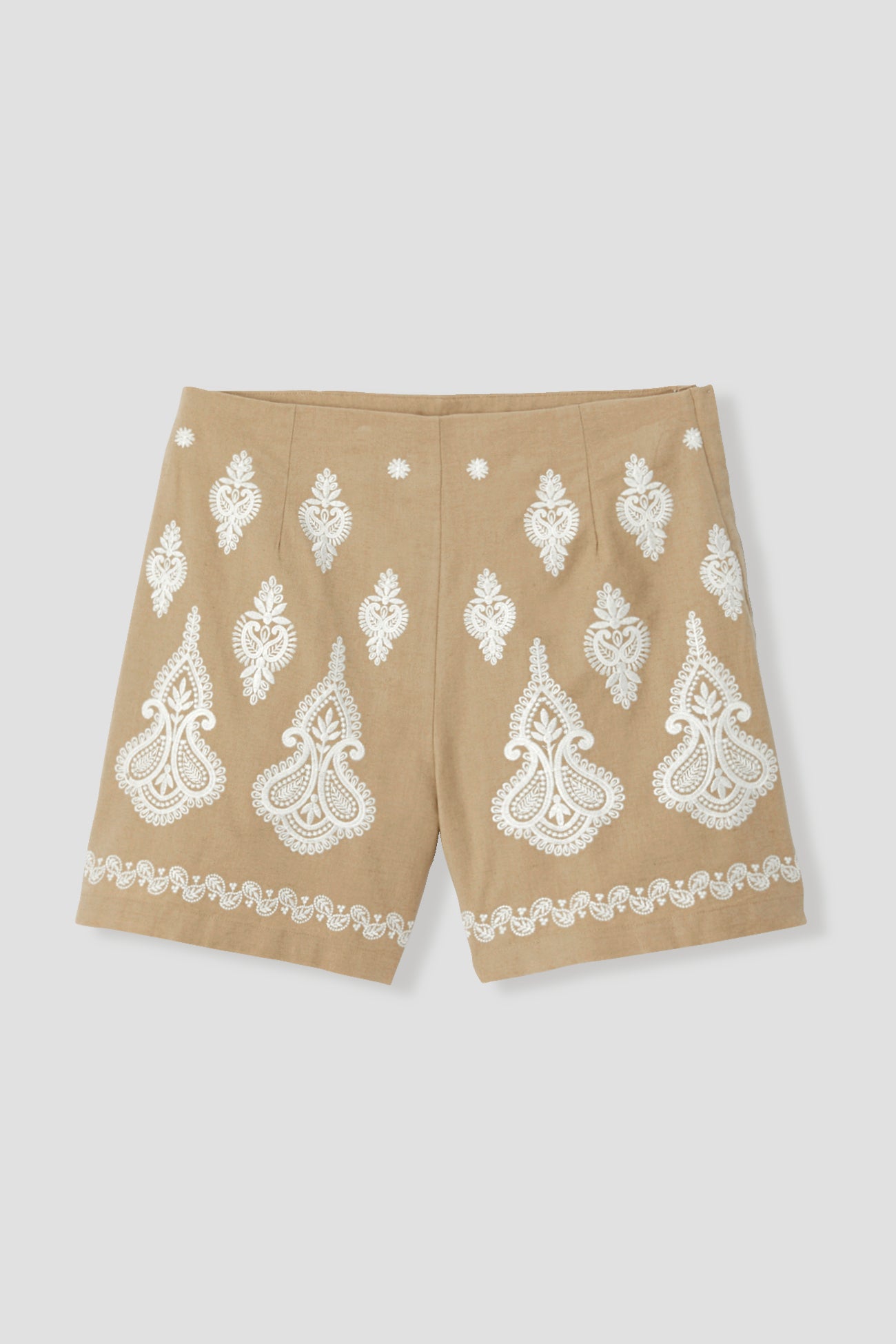 Embroidery cotton blend shorts - Sand
