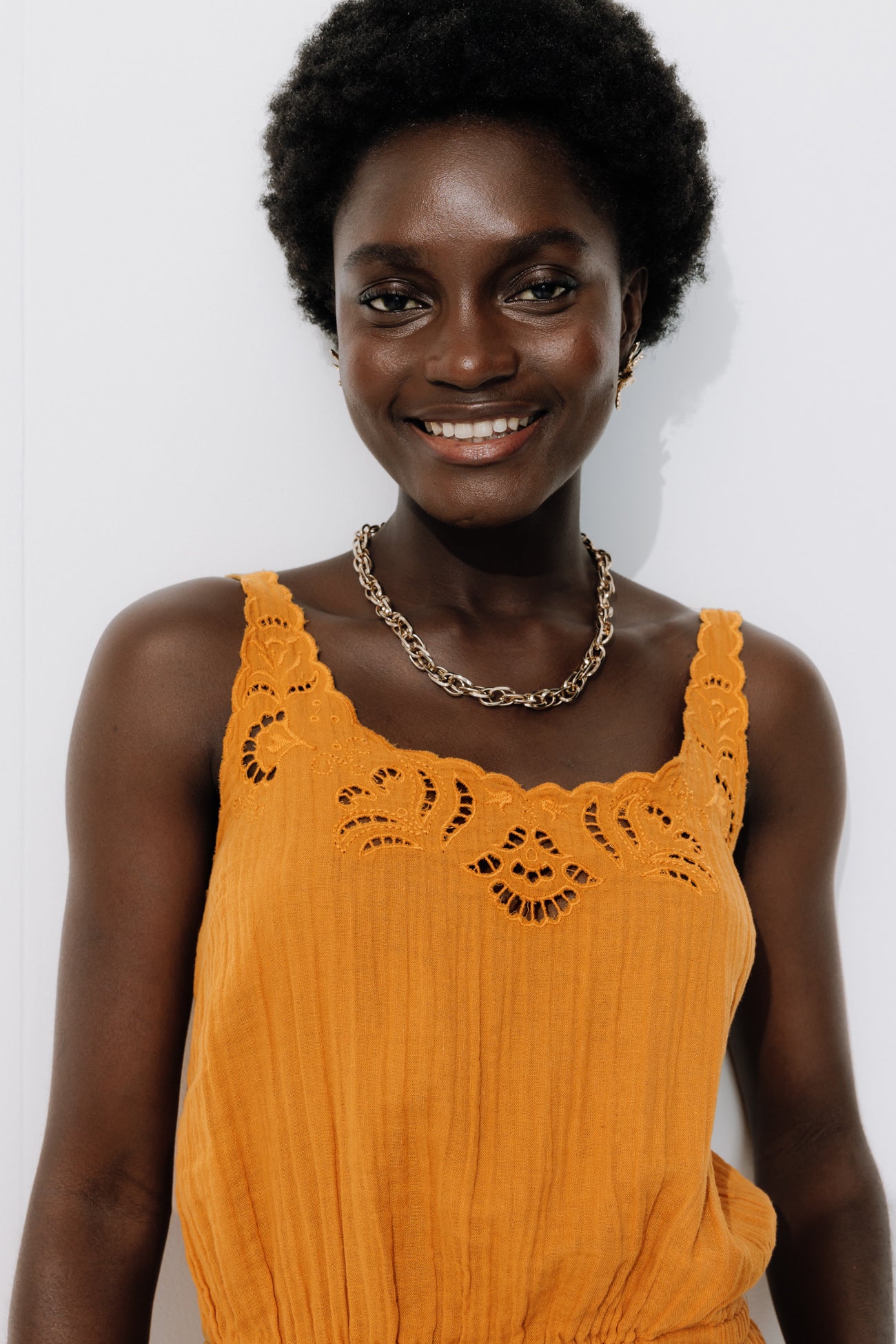 Cotton gauze jumpsuit - Ochre