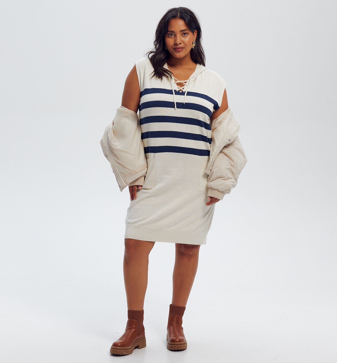 Hooded knit dress - Navy blue