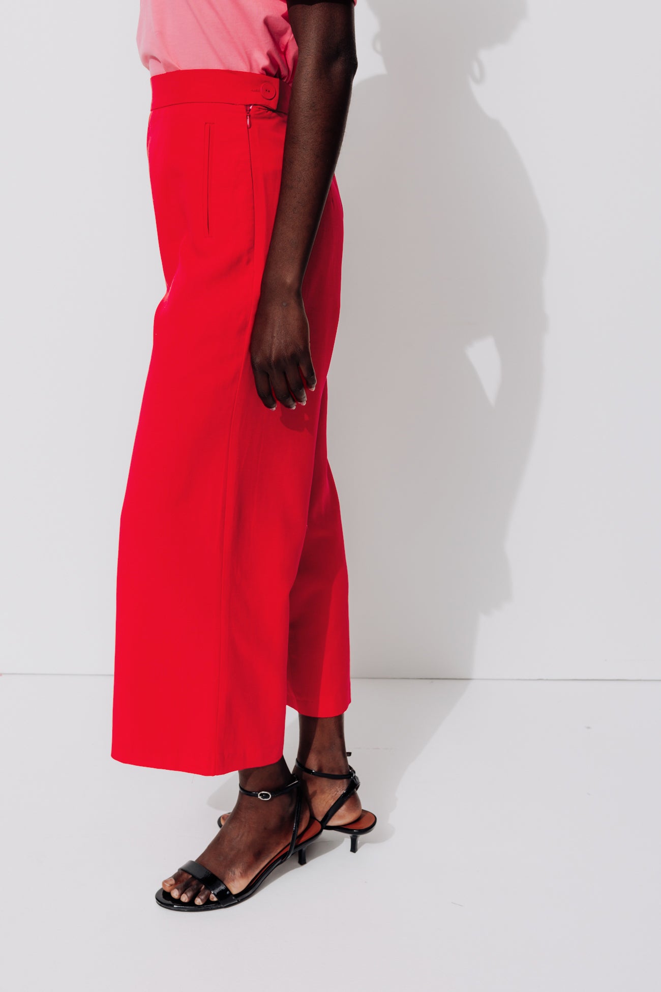 Wideleg calf-length trousers - Red