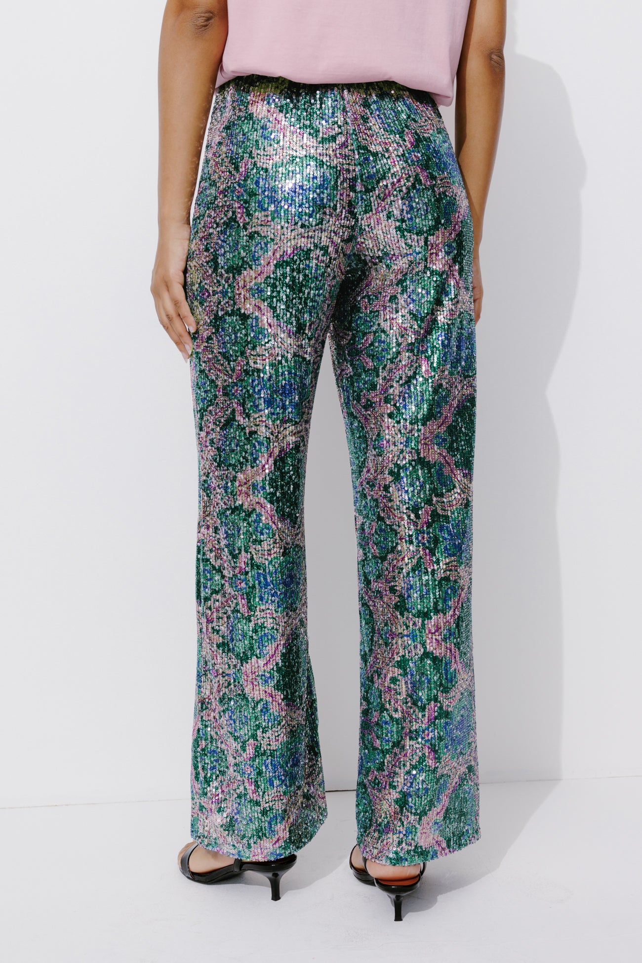 Glitzy wideleg trousers - Multicolour print