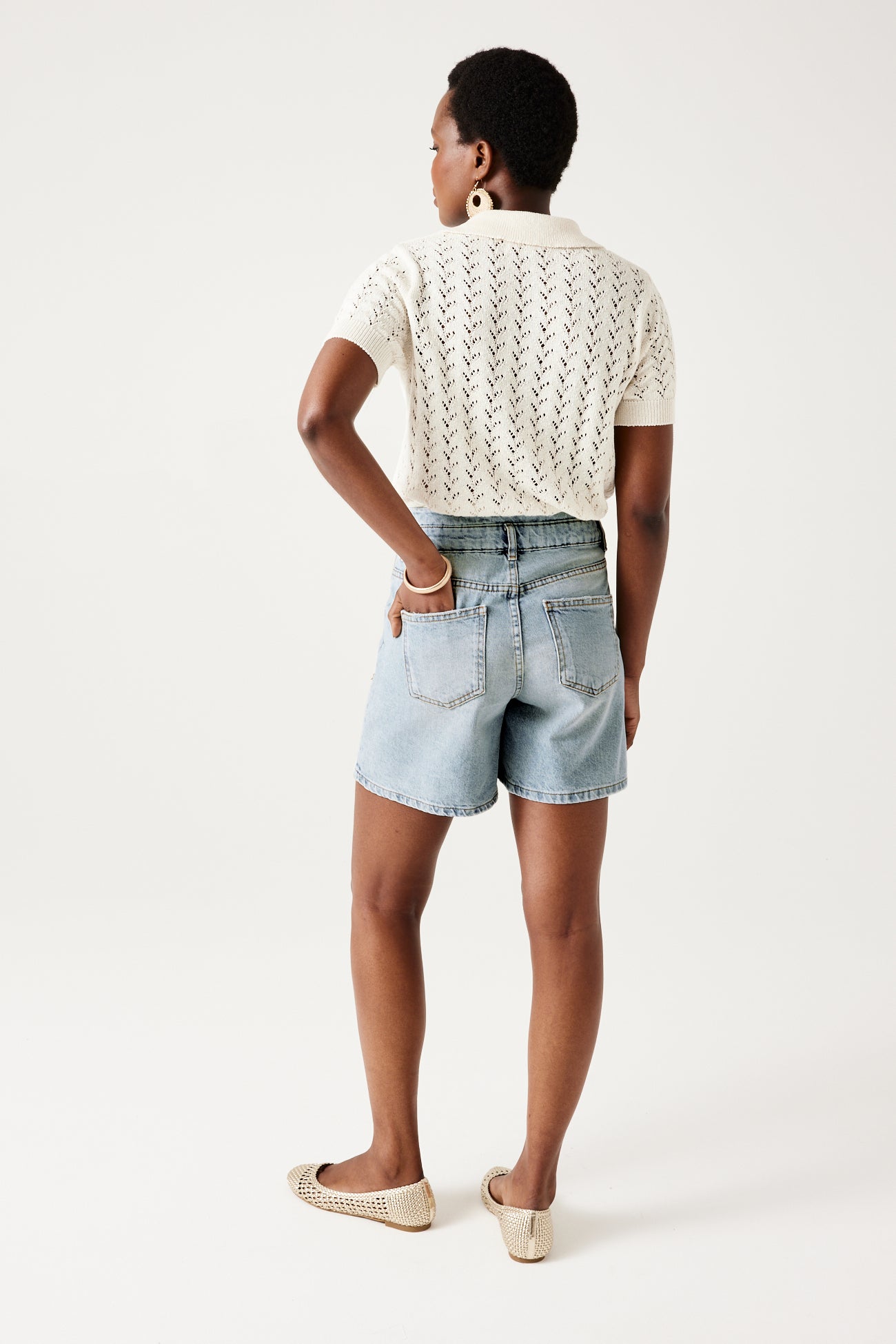High-waist denim shorts - Ecru