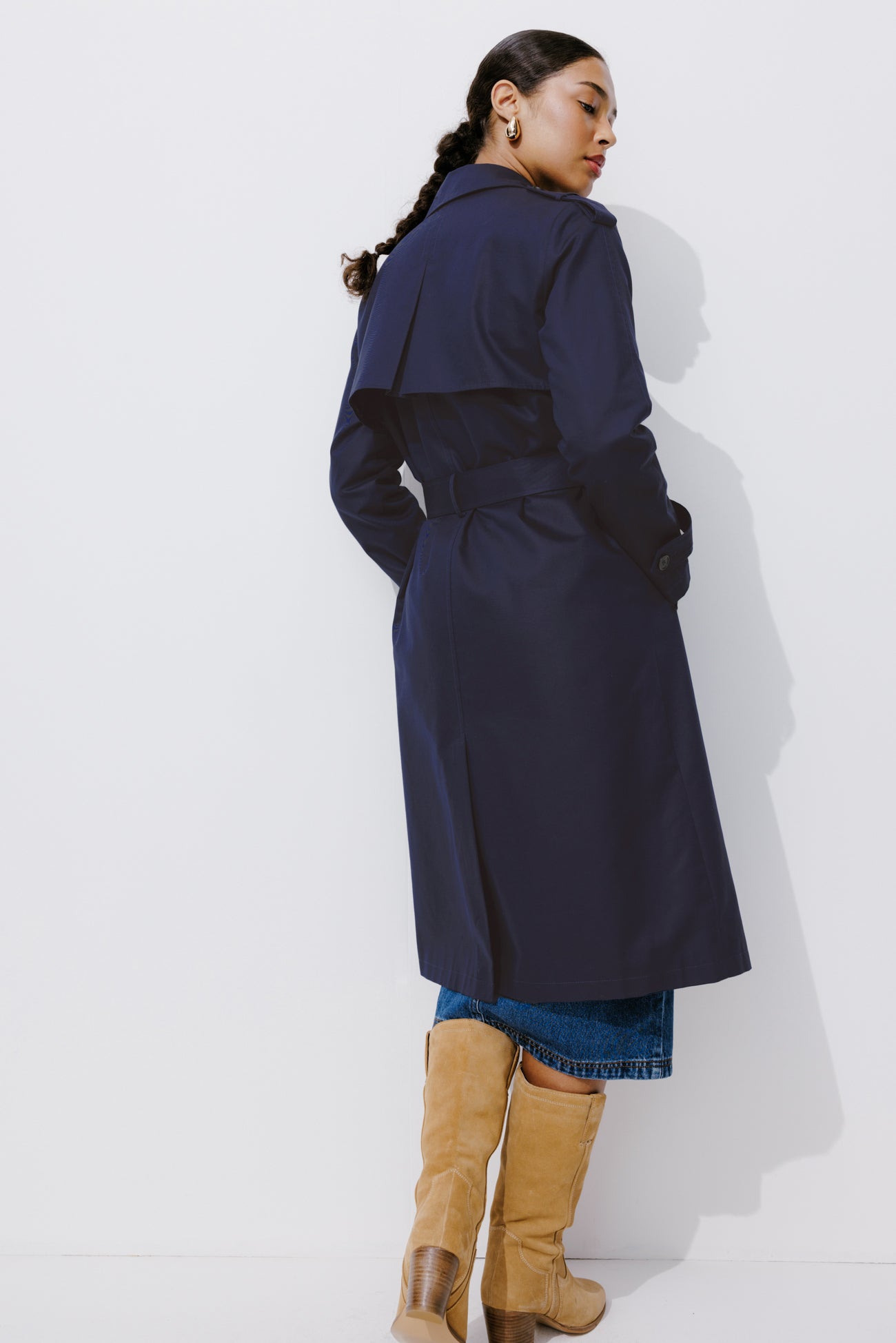 Plain belted trenchcoat - Navy blue