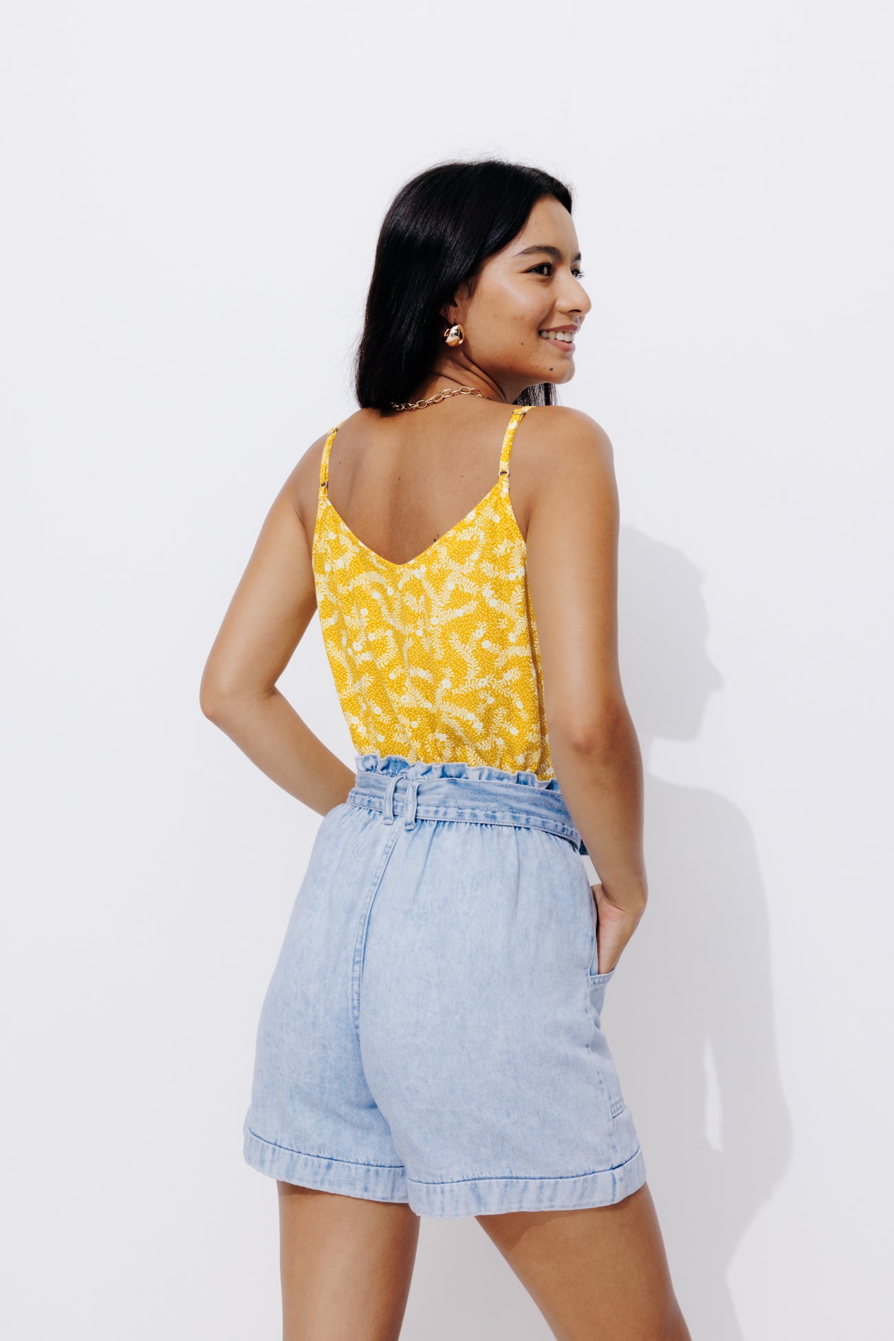 Patterned strappy top - Ochre print