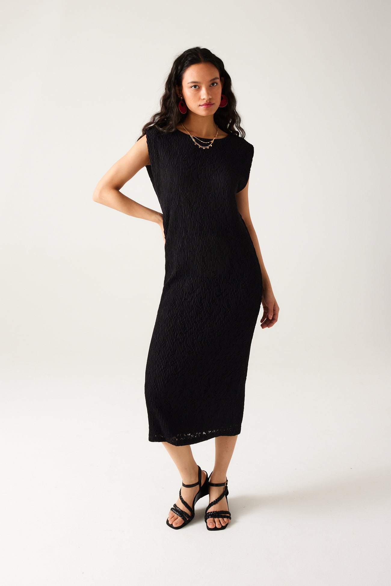 Pleat-effect lace dress - Ecru