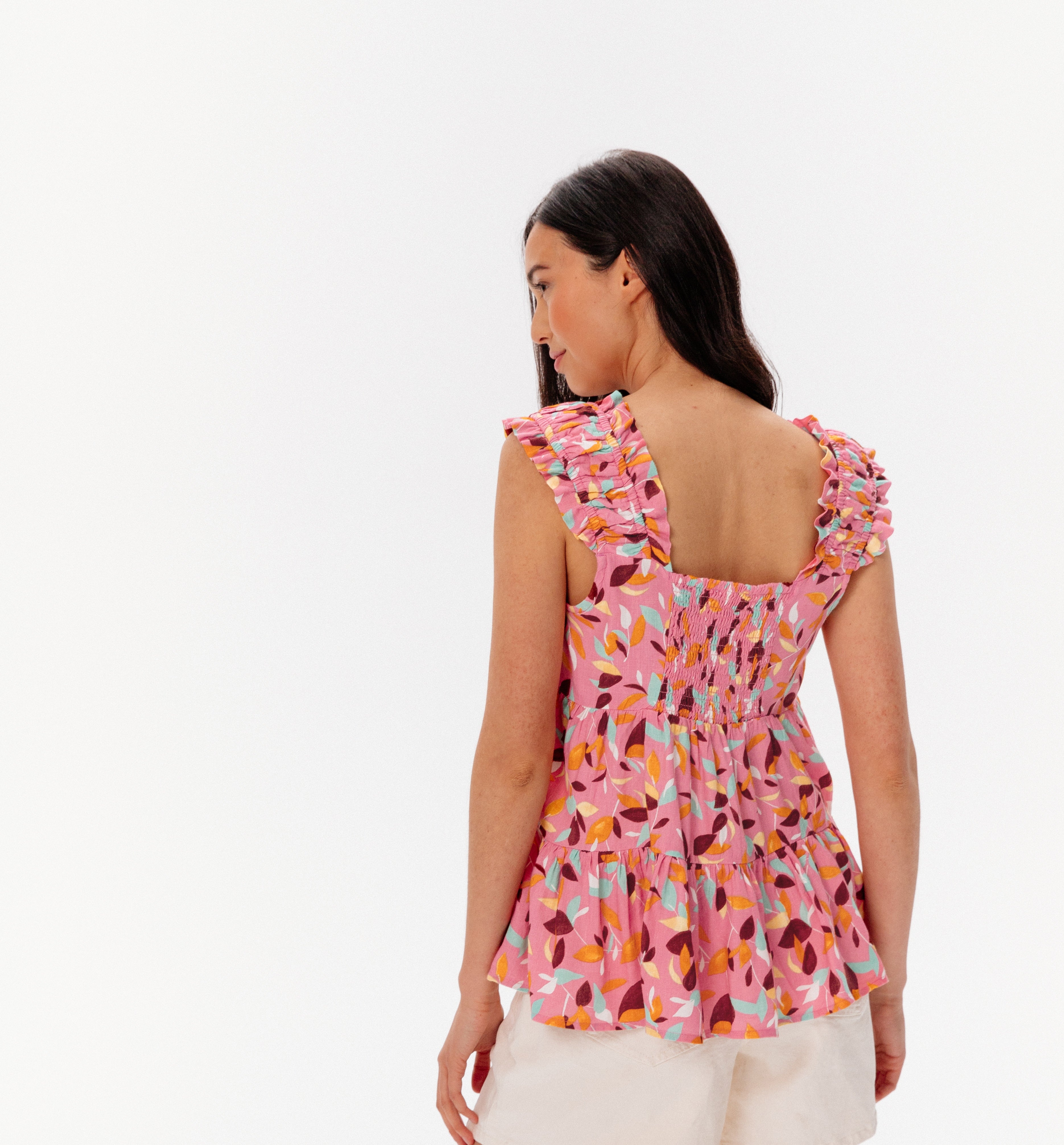 Frilly flared top - Pink print