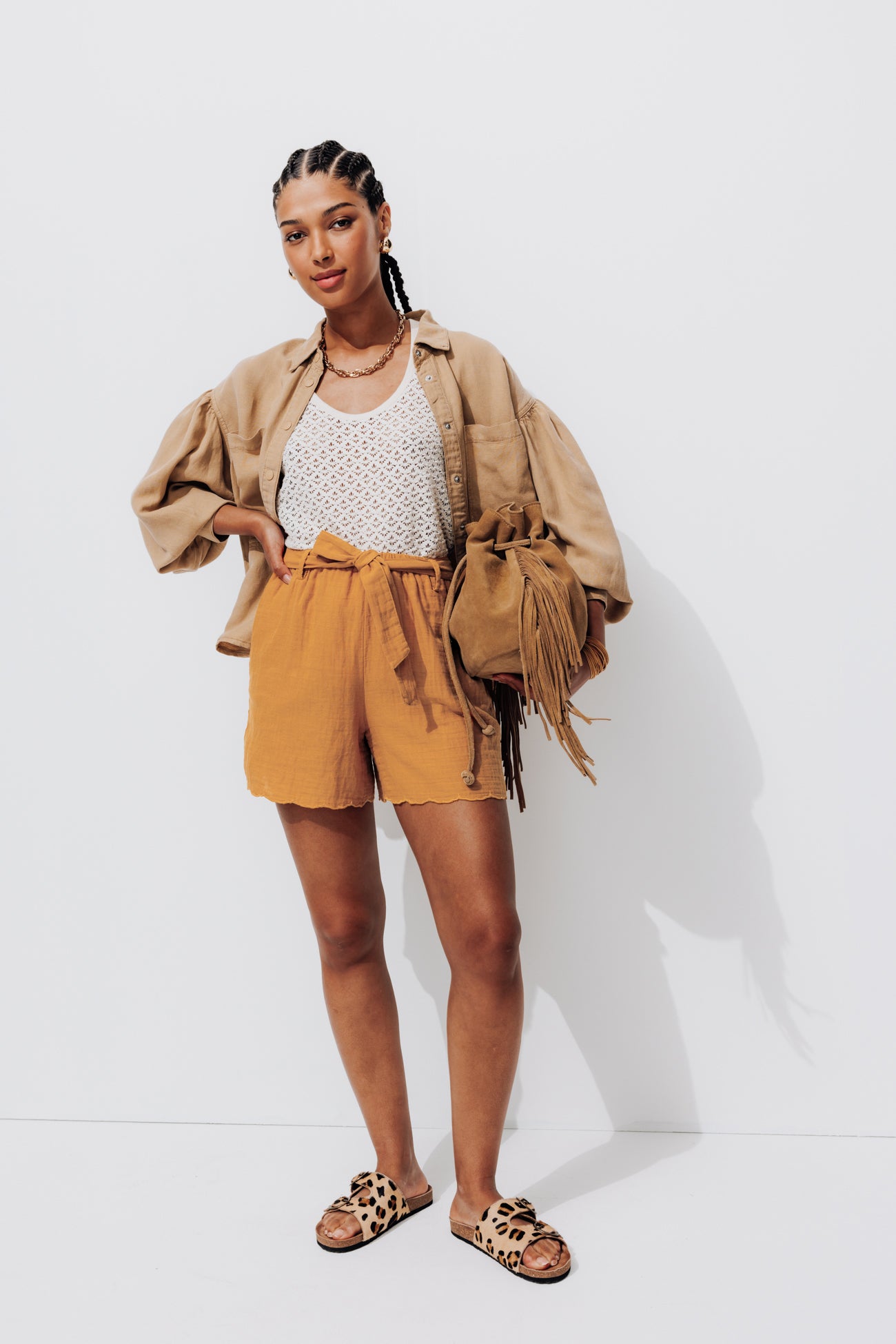 Cotton gauze shorts - Ochre