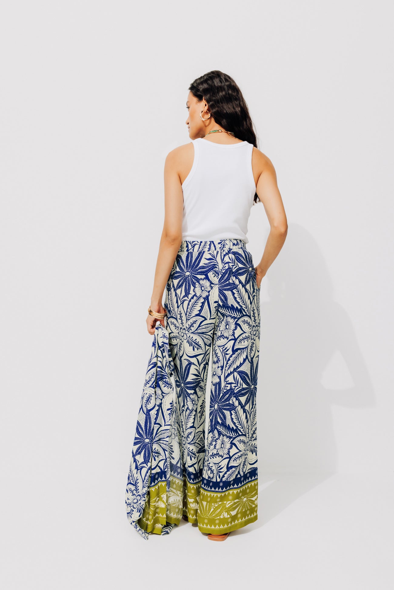 Wideleg patterned trousers - Navy blue print