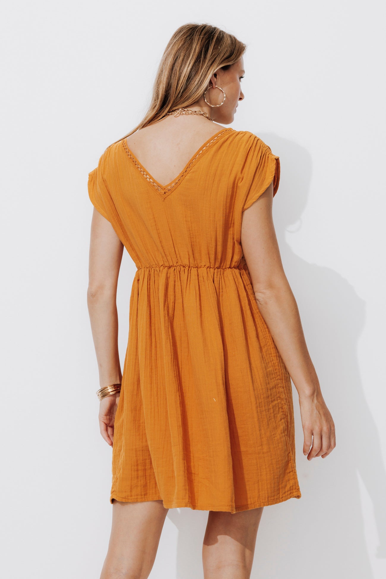 Cotton gauze dress - Ochre