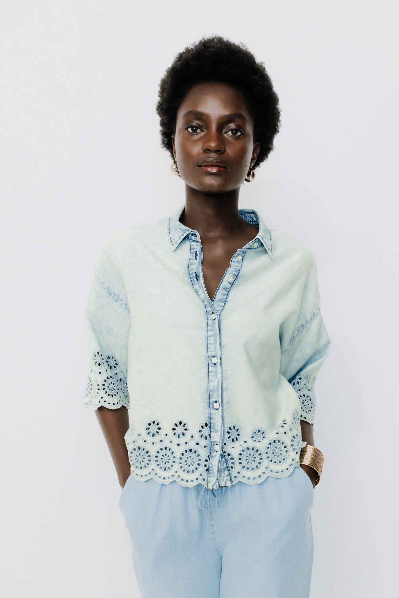 Broderie anglaise shirt - Light denim