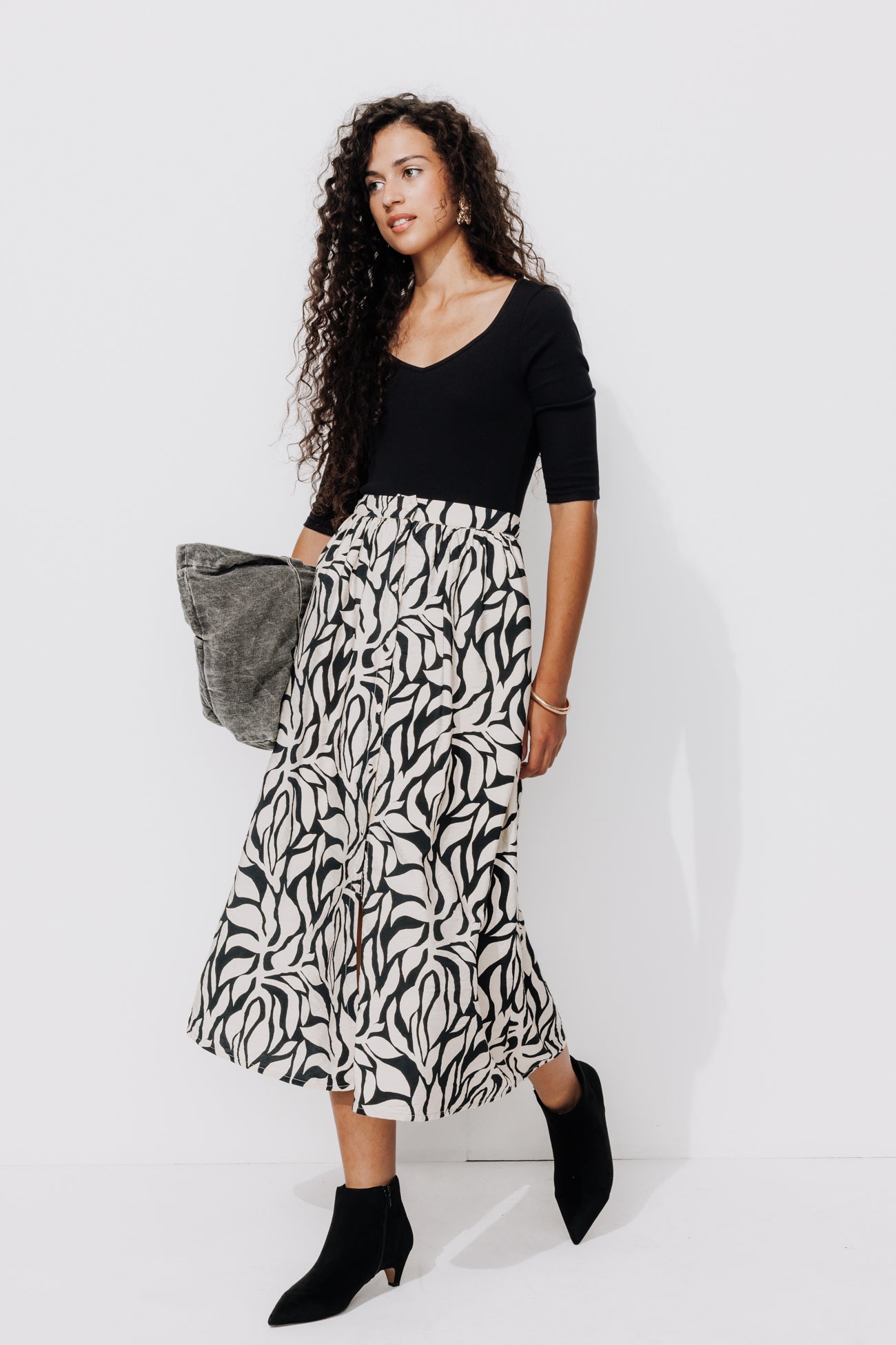 Ecodesign patterned skirt - Black print