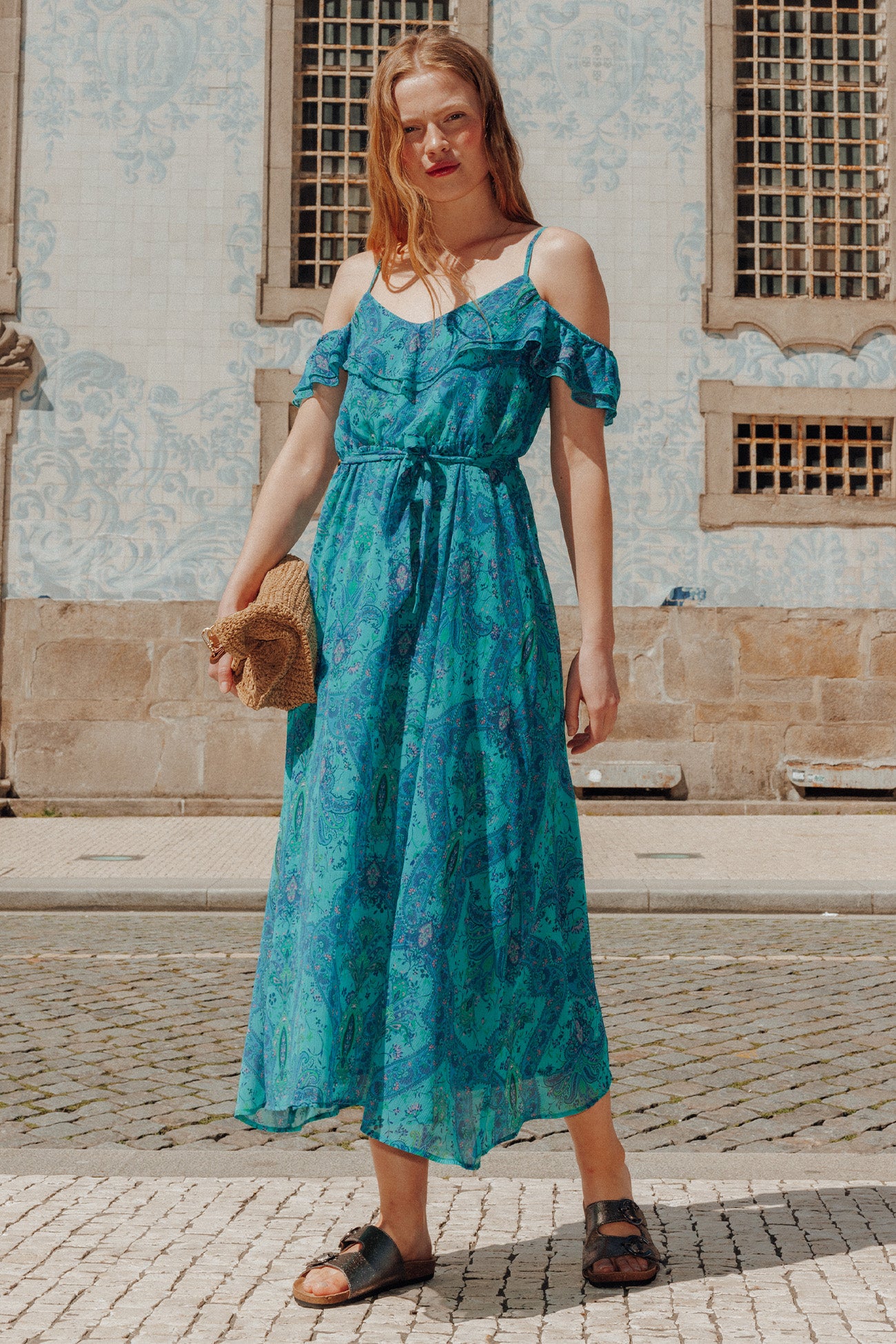 Long strappy dress - Blue print