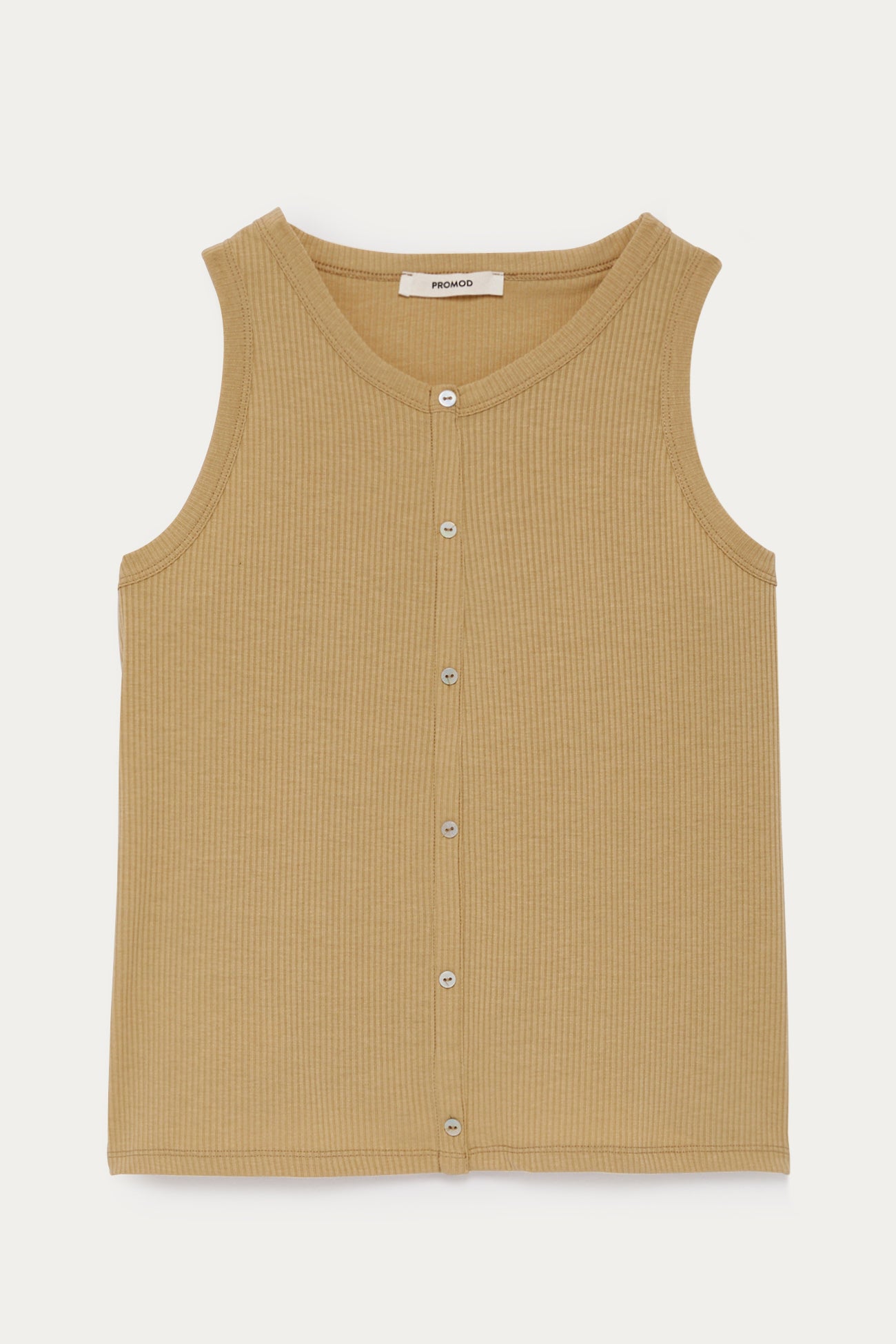 Plain ribbed sleeveless top - Beige