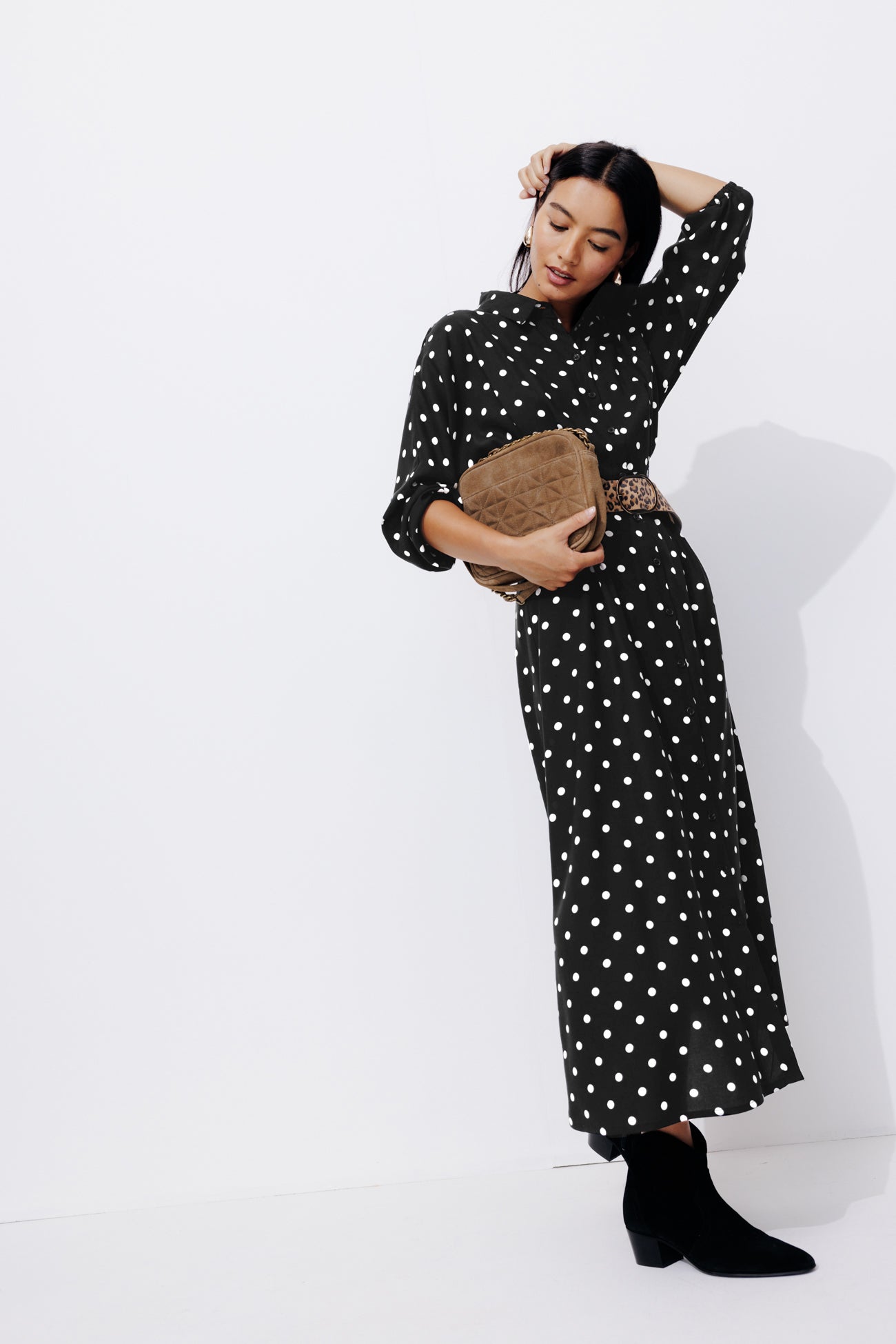 Long patterned shirtdress - Black print