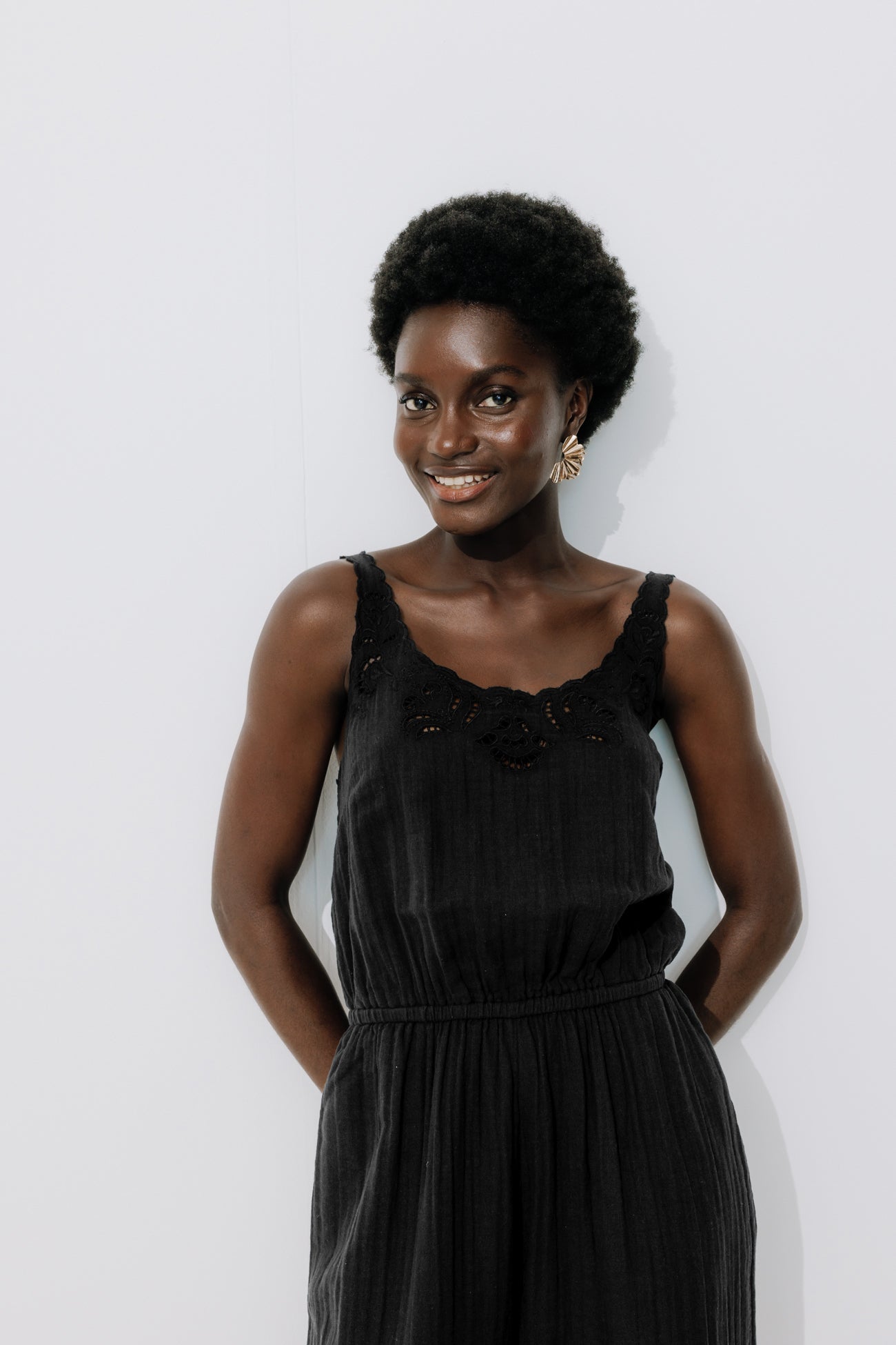 Cotton gauze jumpsuit - Ochre