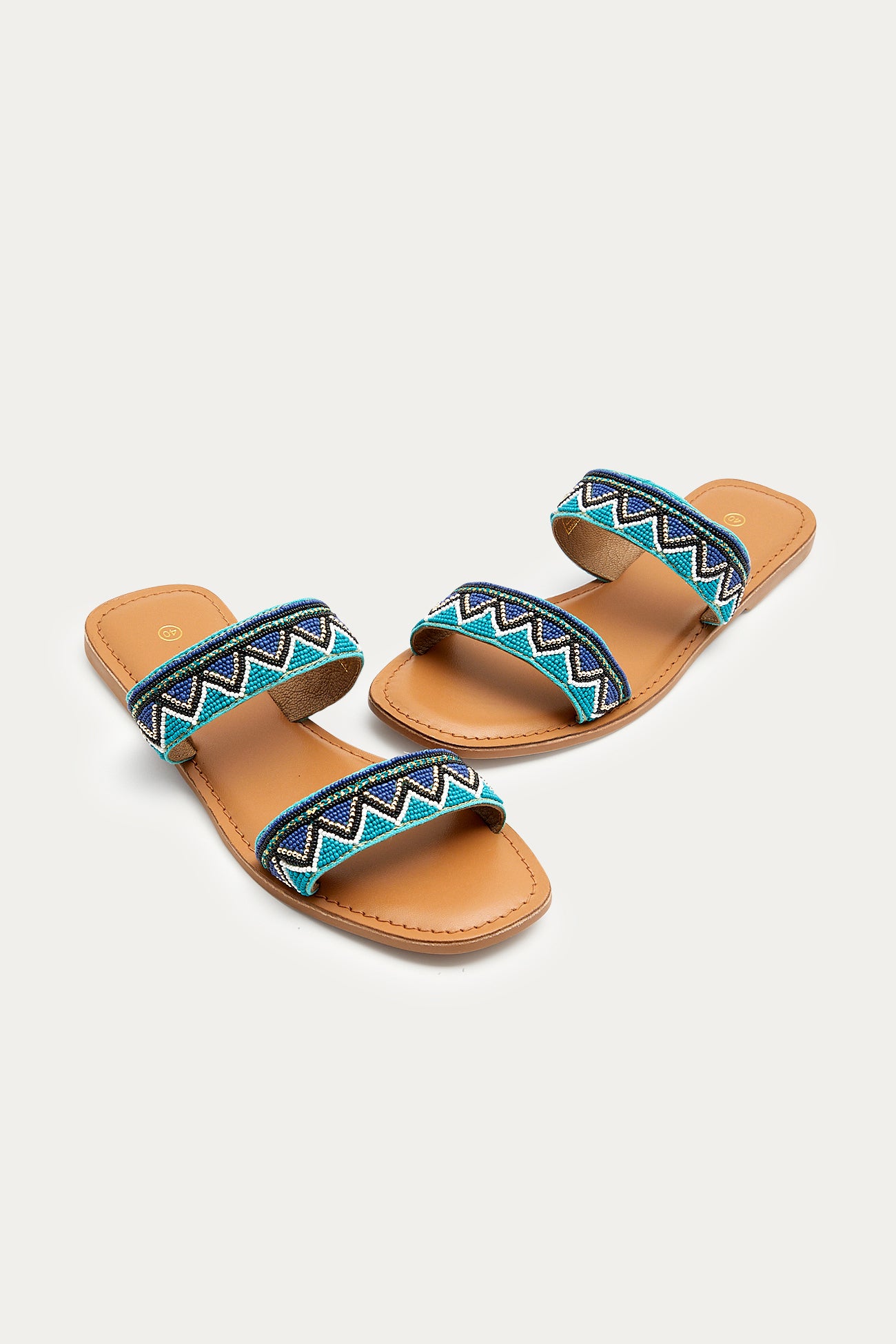 Colourful beaded mules - Blue