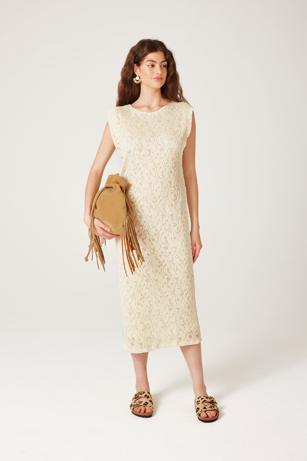 Pleat-effect lace dress - Ecru