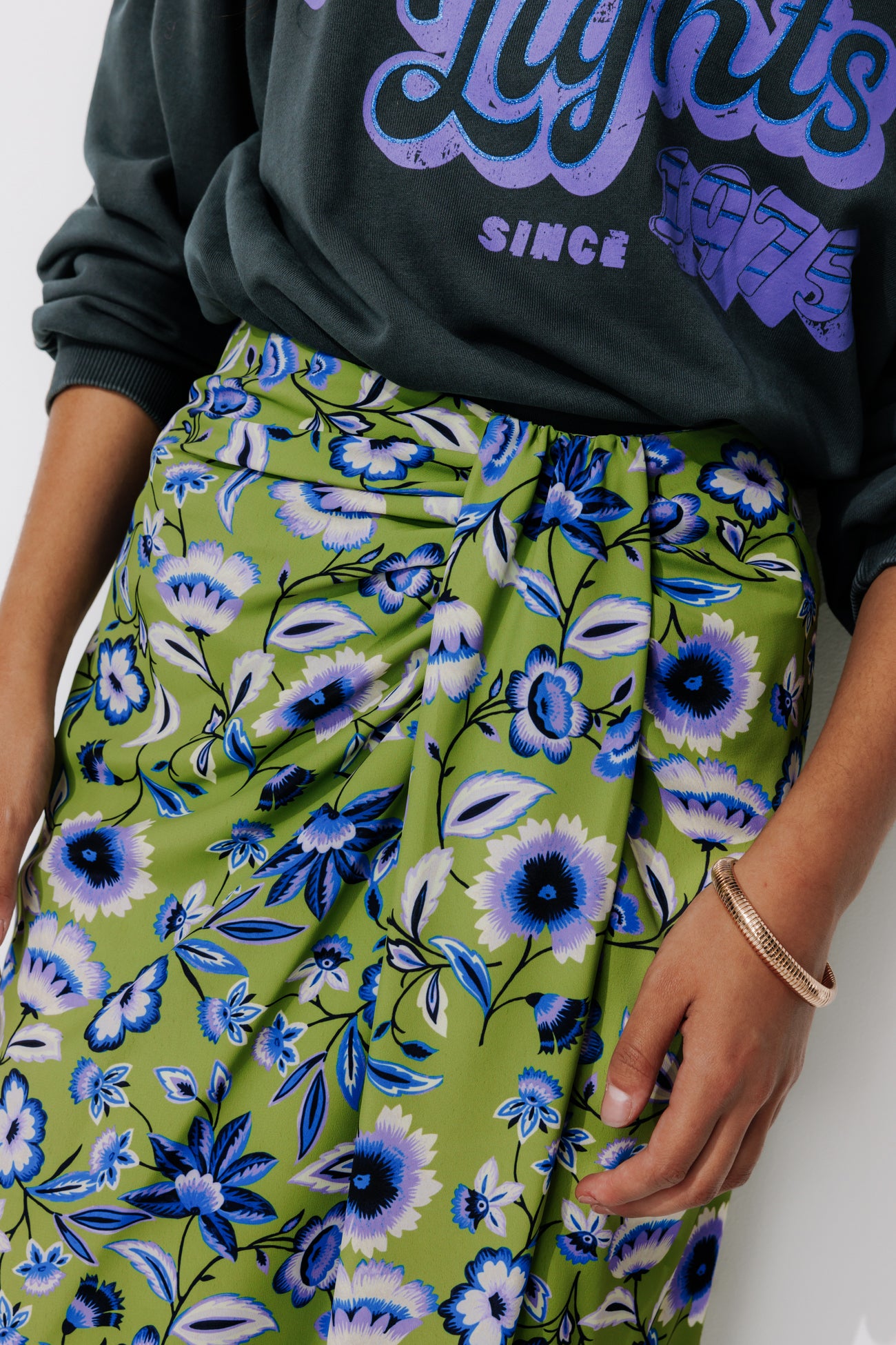 Midi draped skirt - Multicolour print