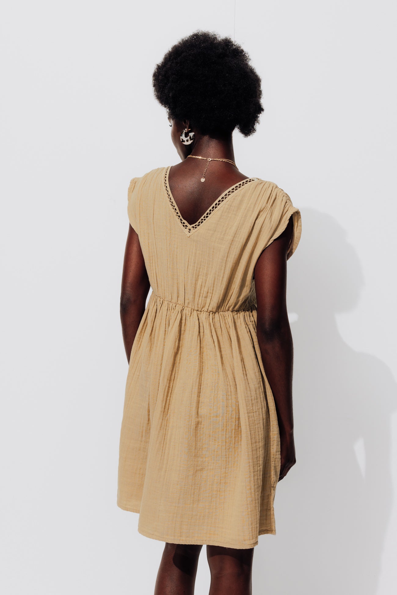 Cotton gauze dress - Ochre
