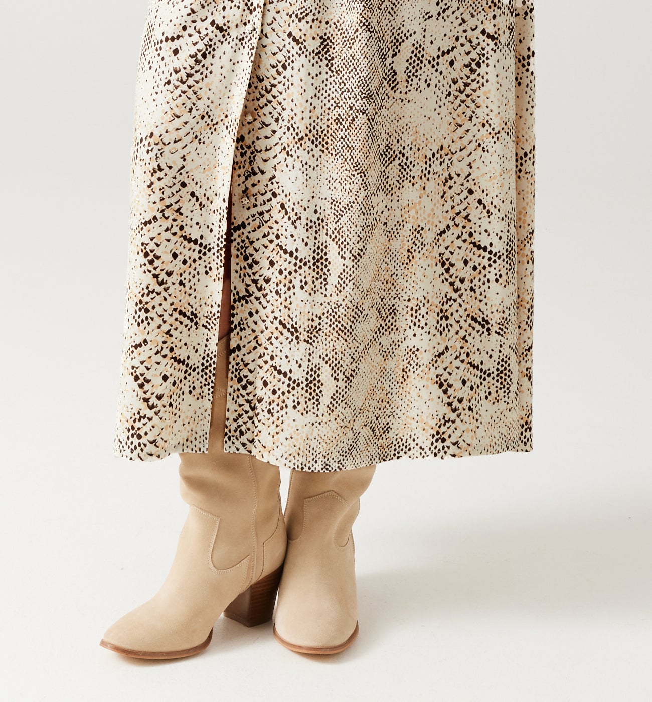 Patterned midi skirt - Beige print