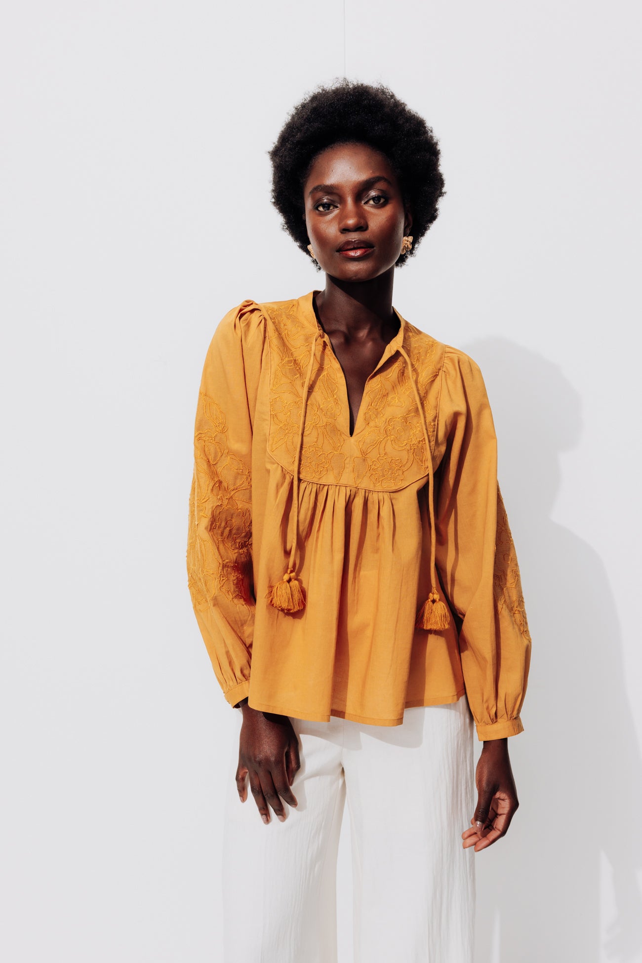 Embroidered blouse - Ochre