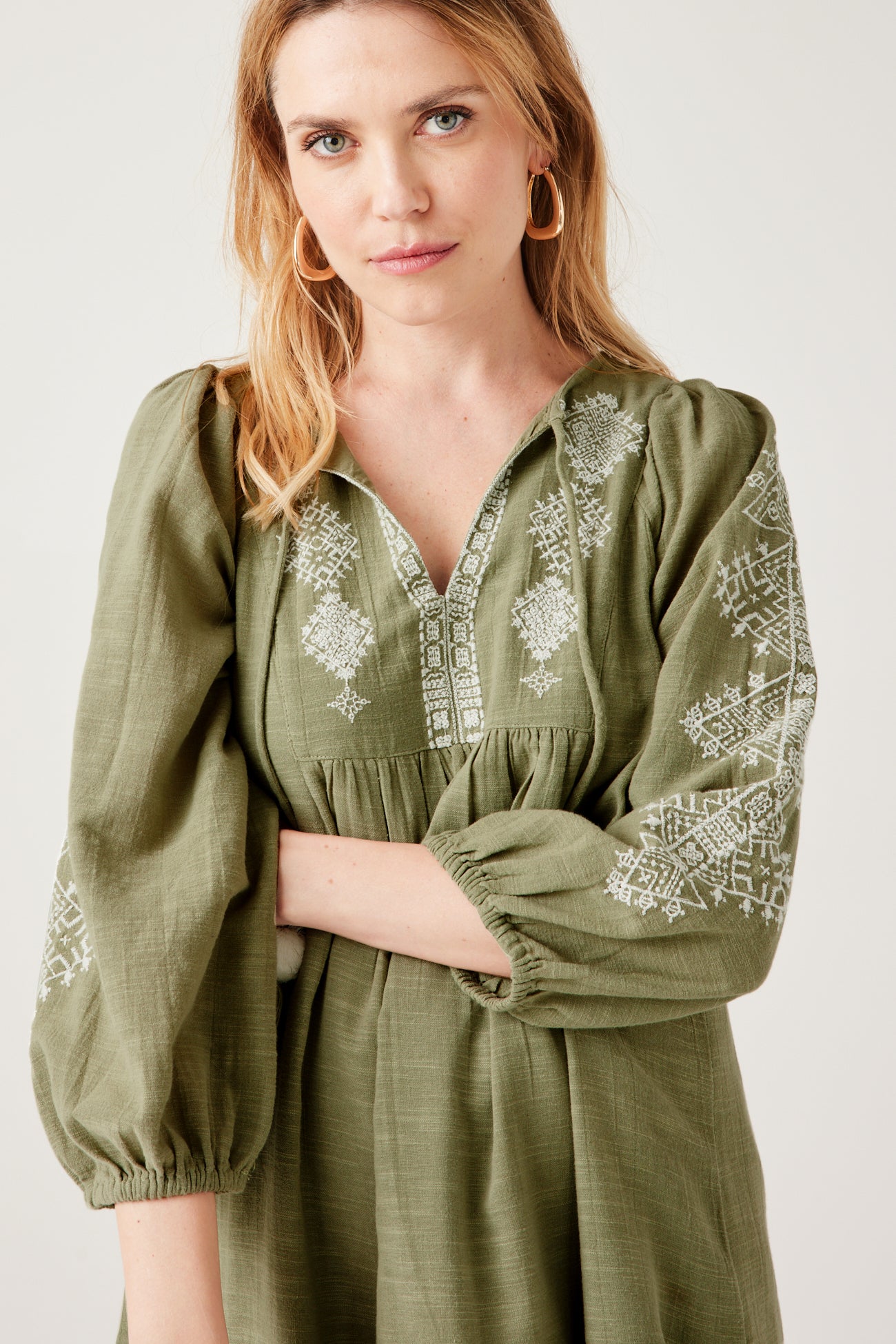 Embroidered babydoll dress - Ecru