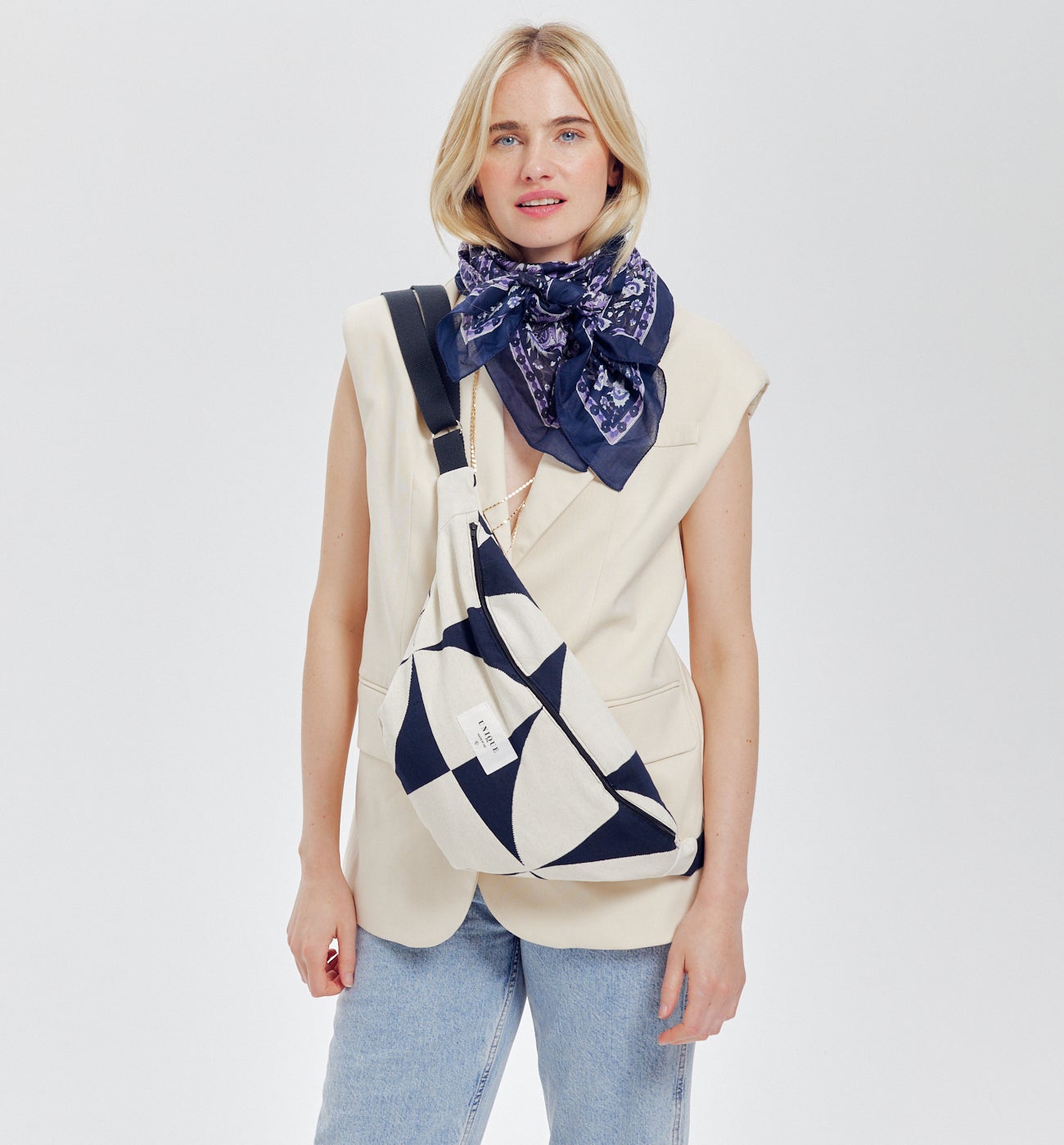 ROXANE banana bag to sew - Navy blue print