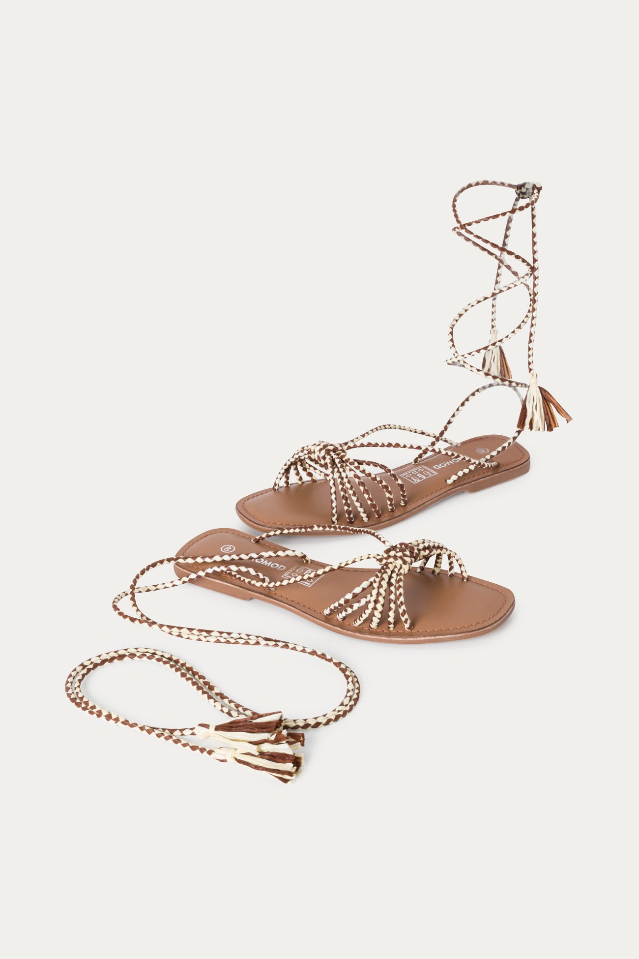 Leather and raffia sandals - Multicolour print