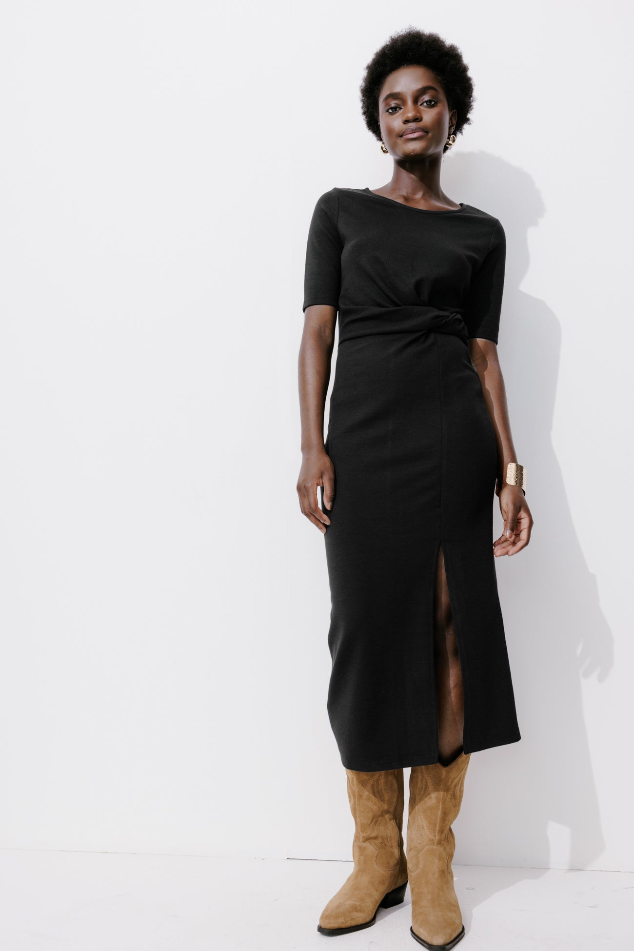 Plain midi draped dress - Multicolour print