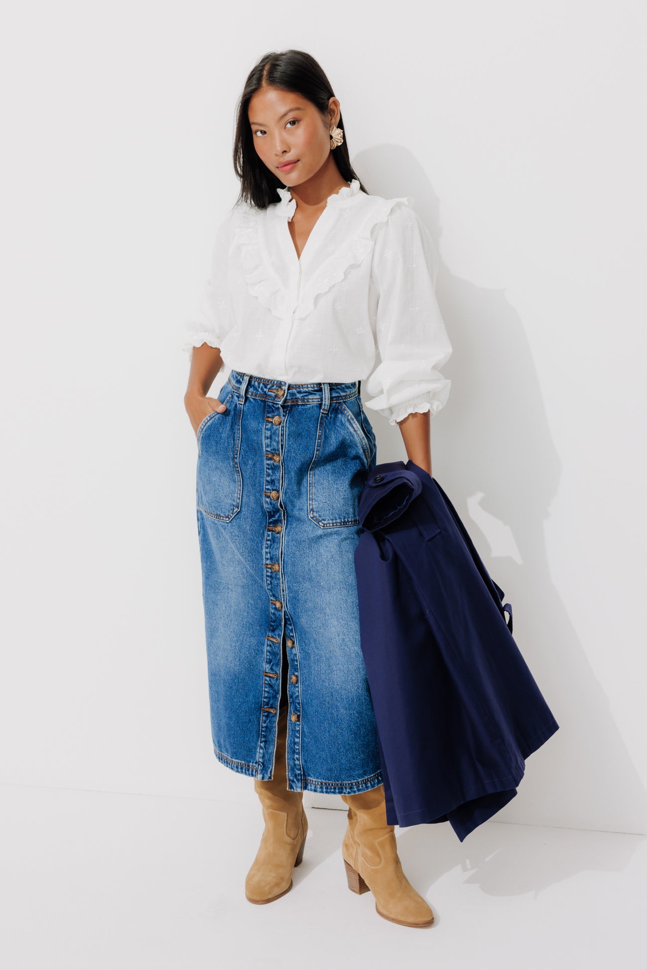 Embroidered cotton shirt - Ecru