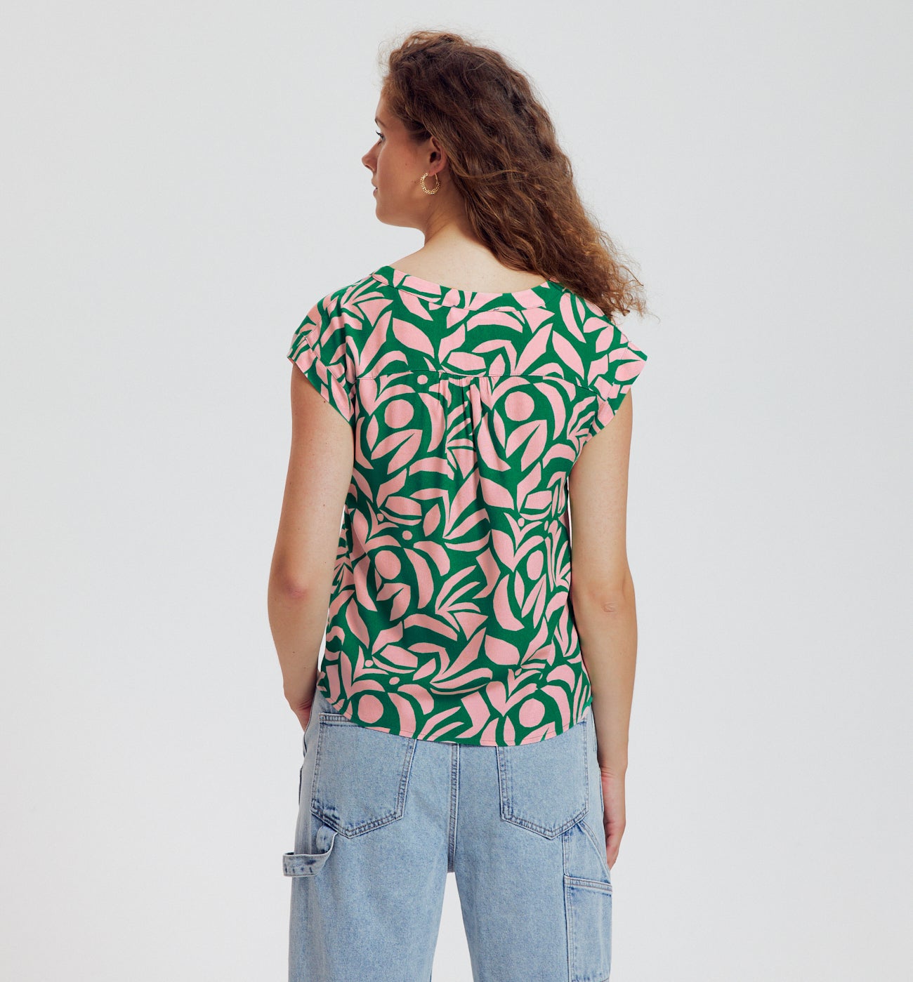 Short-sleeved blouse - Green print