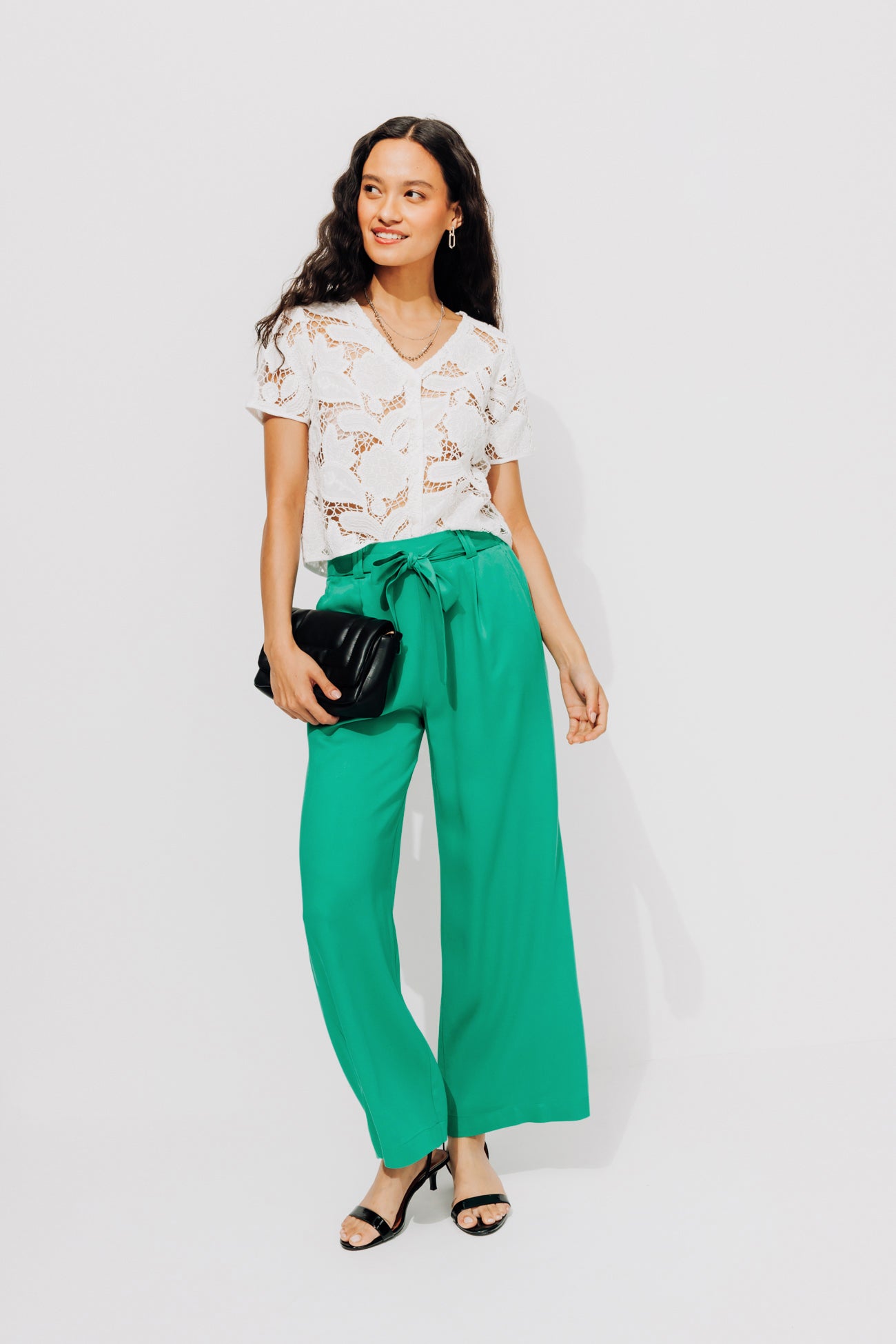 High-waist wideleg trousers - Green